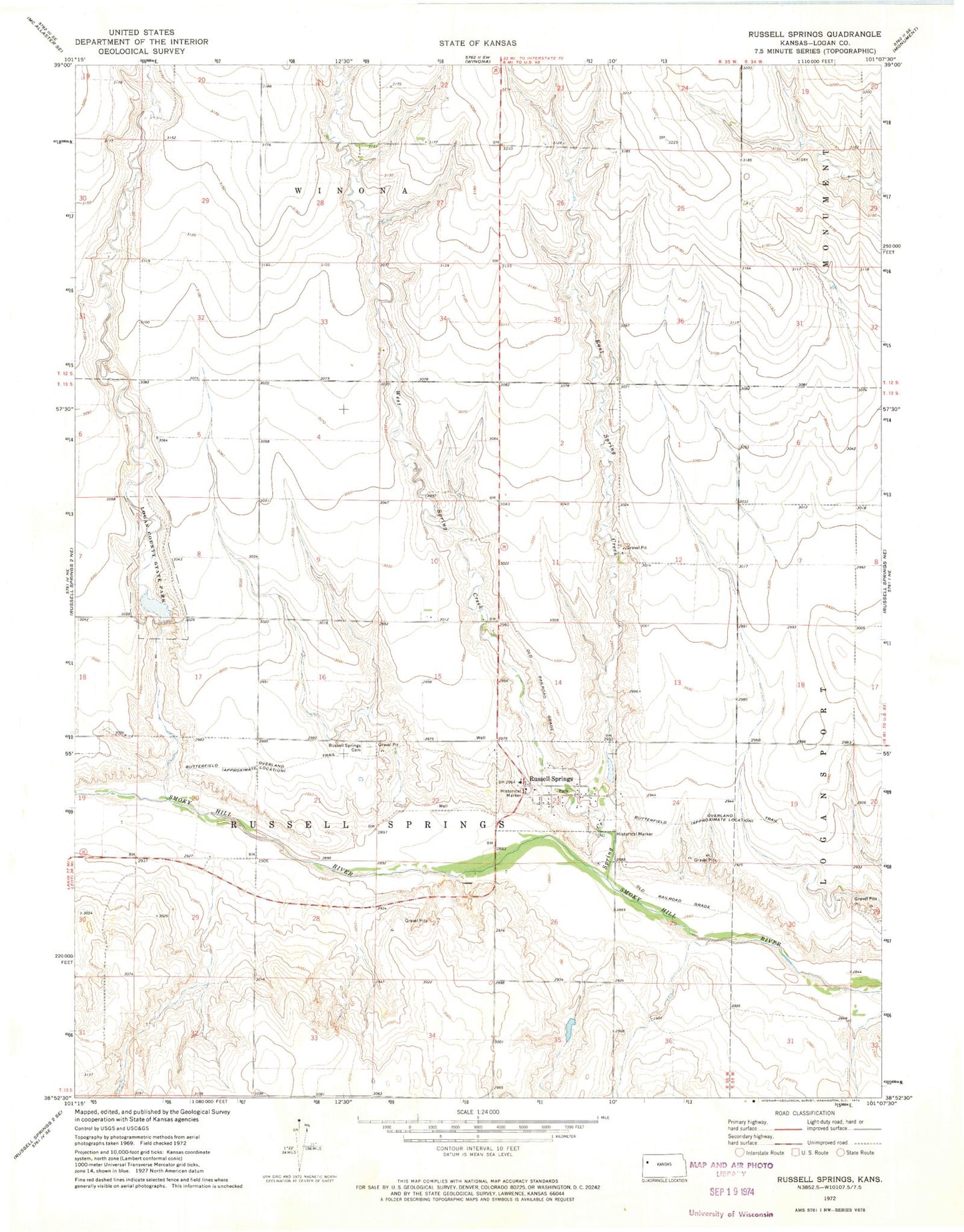 Classic USGS Russell Springs Kansas 7.5'x7.5' Topo Map Image