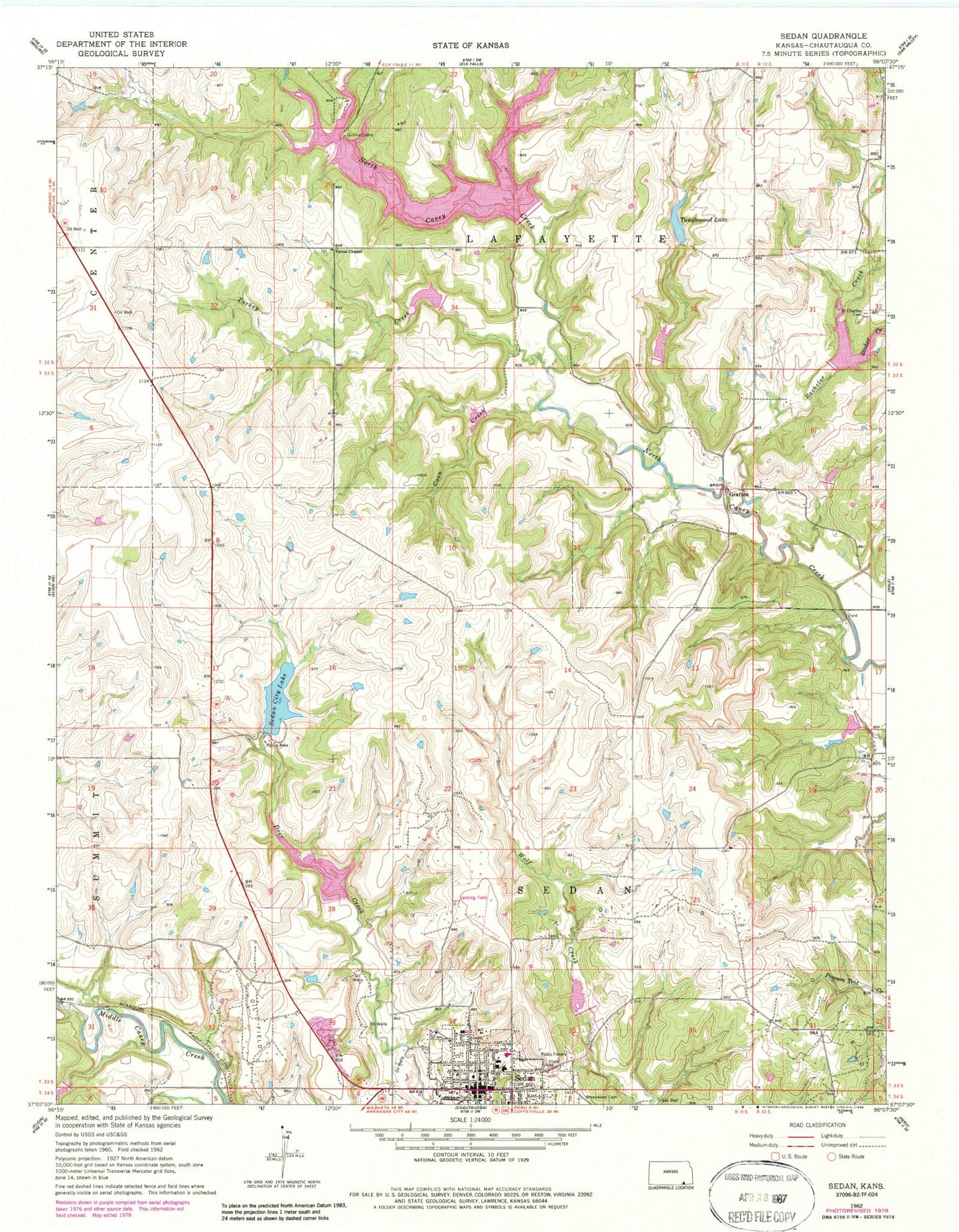 Classic USGS Sedan Kansas 7.5'x7.5' Topo Map Image