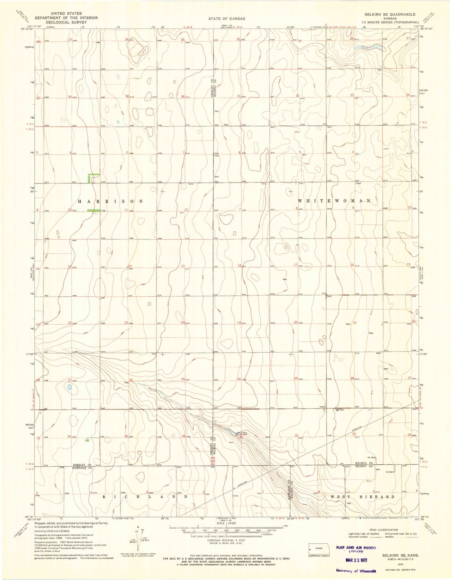 Classic USGS Selkirk SE Kansas 7.5'x7.5' Topo Map Image