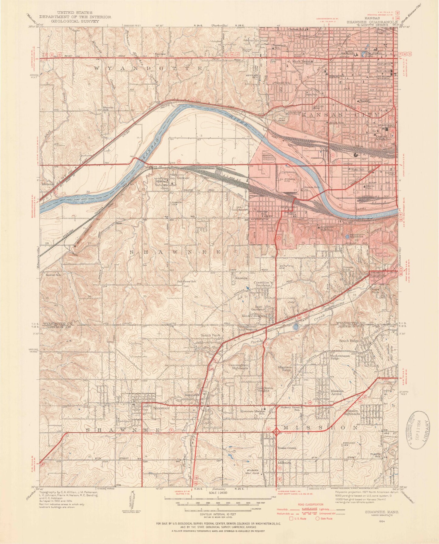 Classic USGS Shawnee Kansas 7.5'x7.5' Topo Map Image