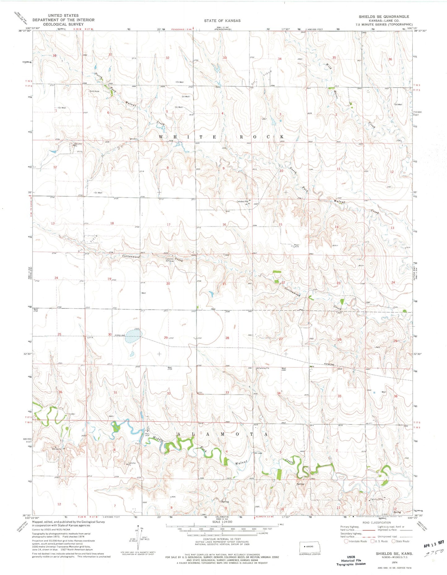 Classic USGS Shields SE Kansas 7.5'x7.5' Topo Map Image