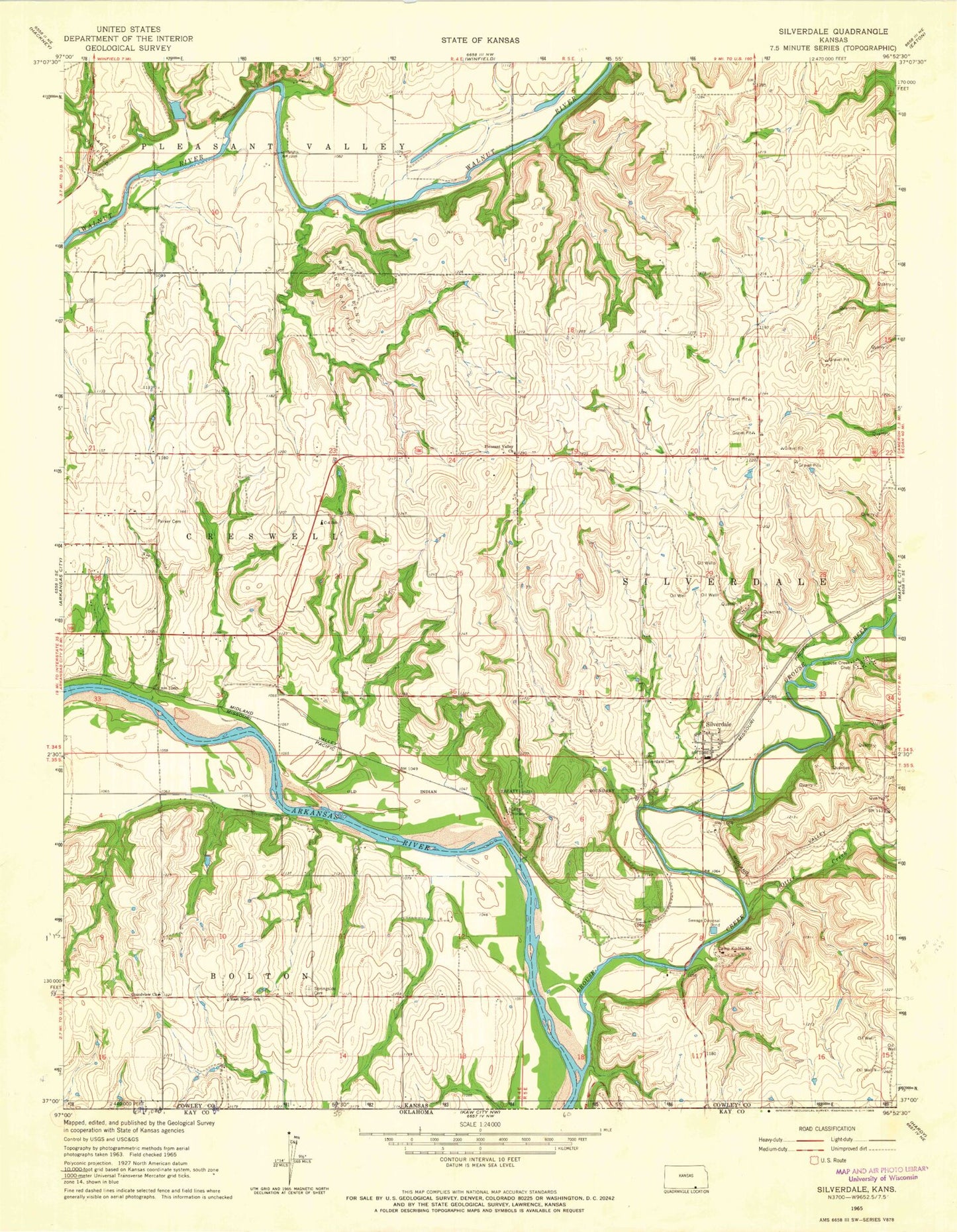 Classic USGS Silverdale Kansas 7.5'x7.5' Topo Map Image