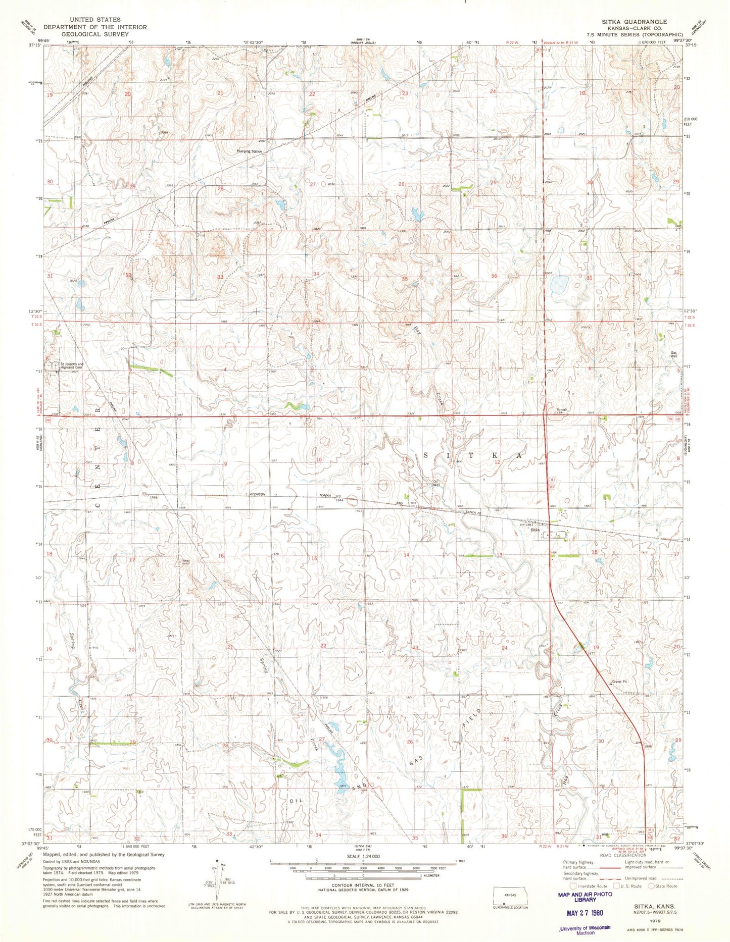 Classic USGS Sitka Kansas 7.5'x7.5' Topo Map Image