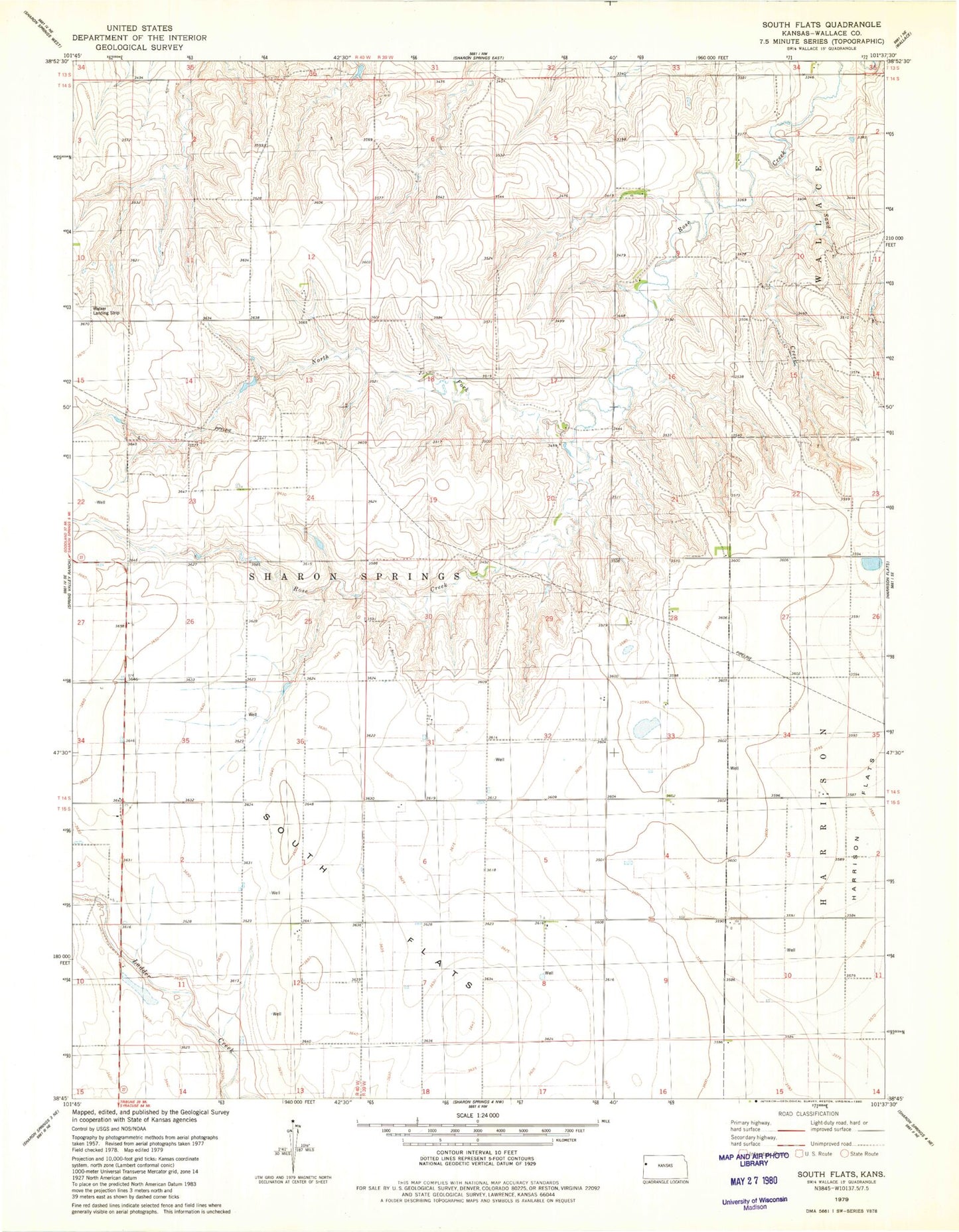 Classic USGS South Flats Kansas 7.5'x7.5' Topo Map Image