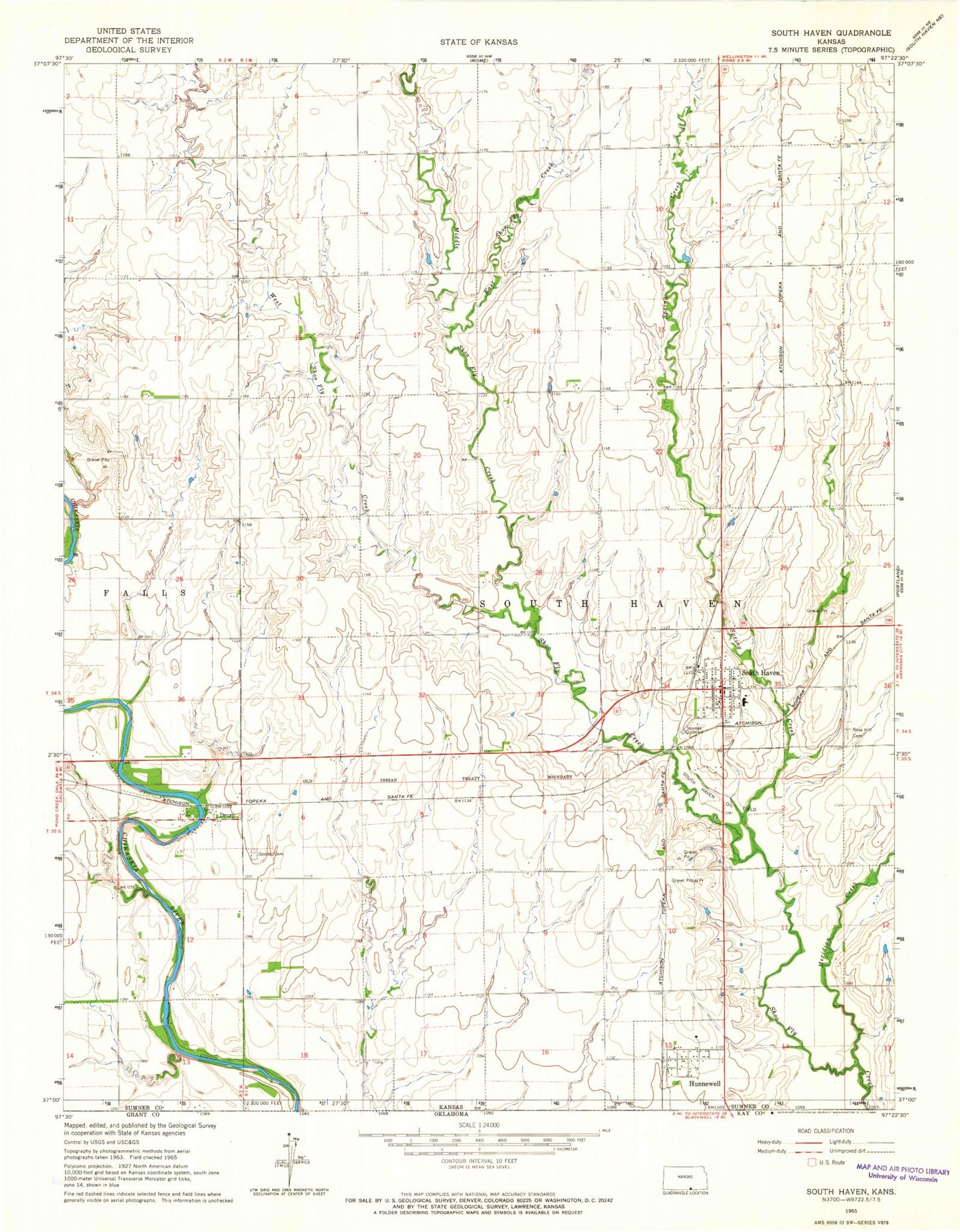 Classic USGS South Haven Kansas 7.5'x7.5' Topo Map Image