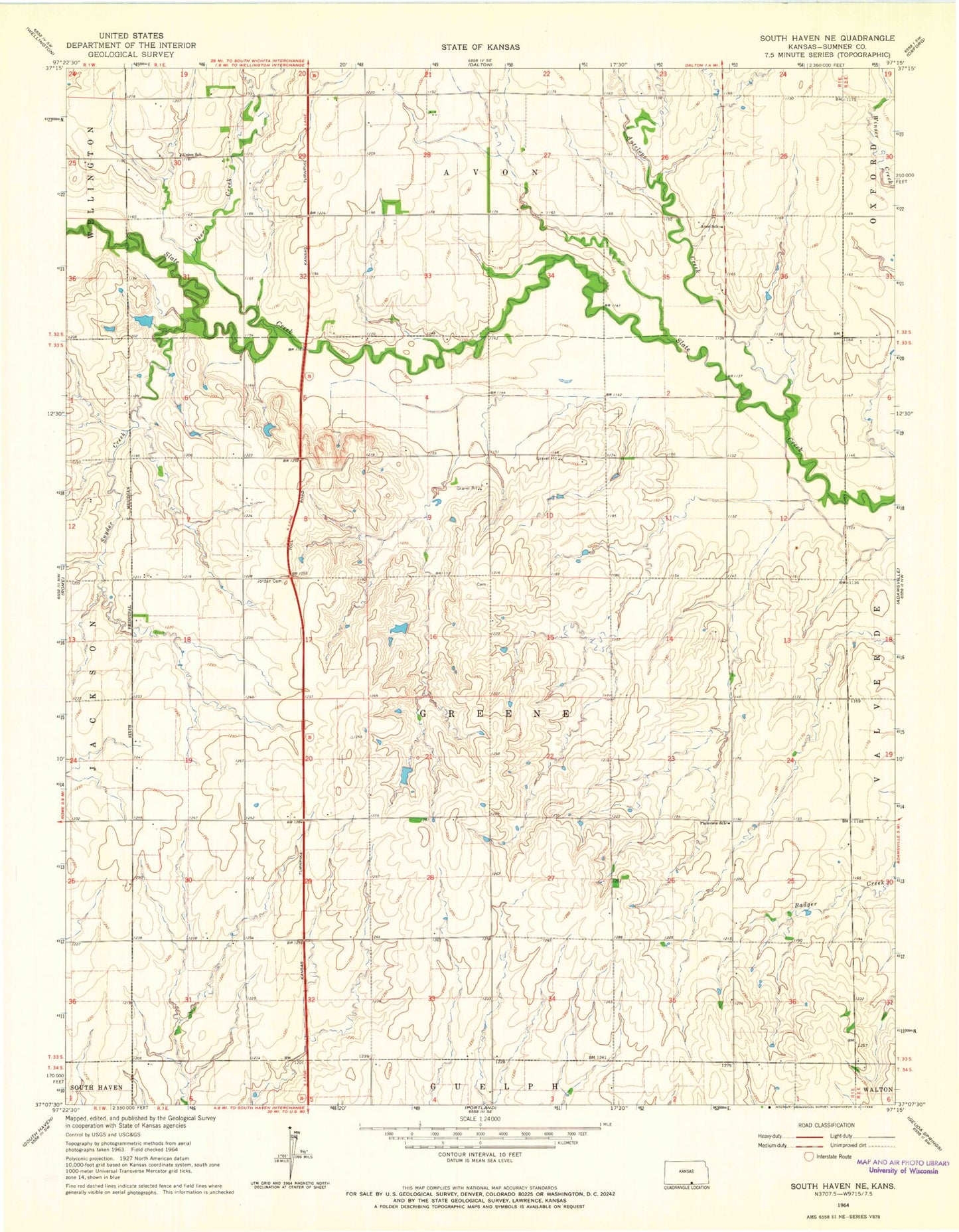 Classic USGS South Haven NE Kansas 7.5'x7.5' Topo Map Image