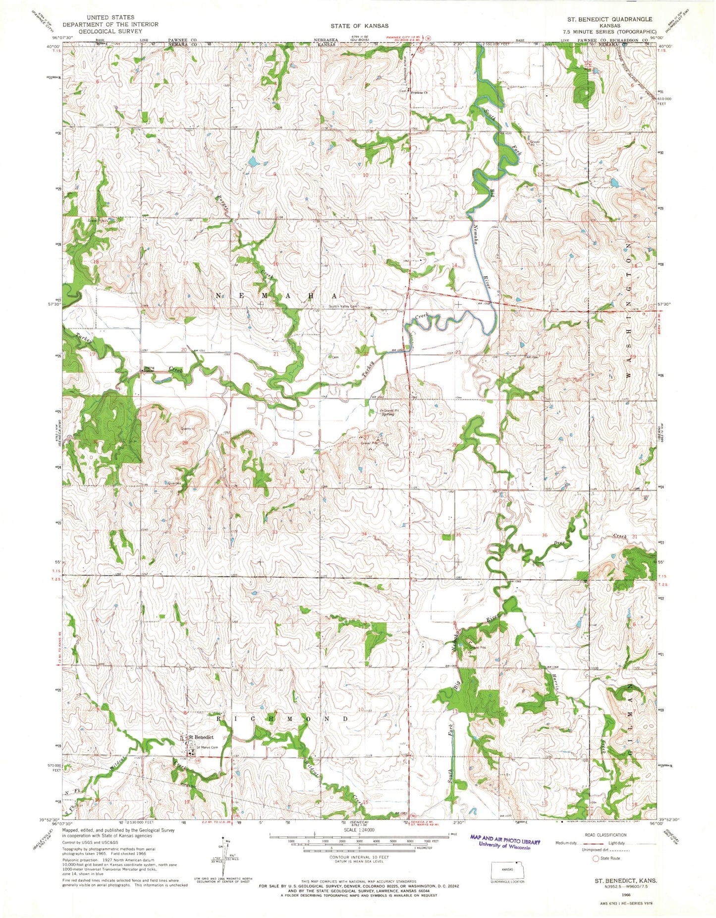 Classic USGS Saint Benedict Kansas 7.5'x7.5' Topo Map Image