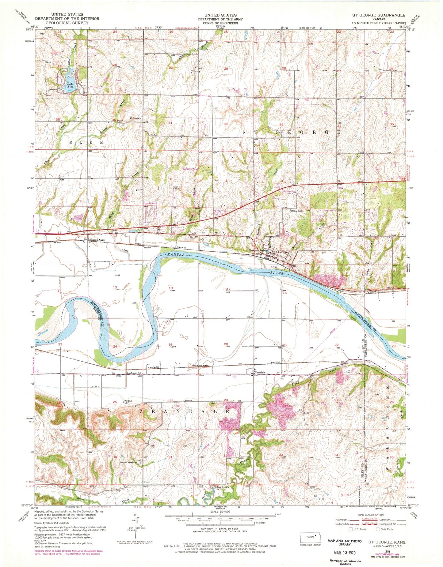 Classic USGS Saint George Kansas 7.5'x7.5' Topo Map Image