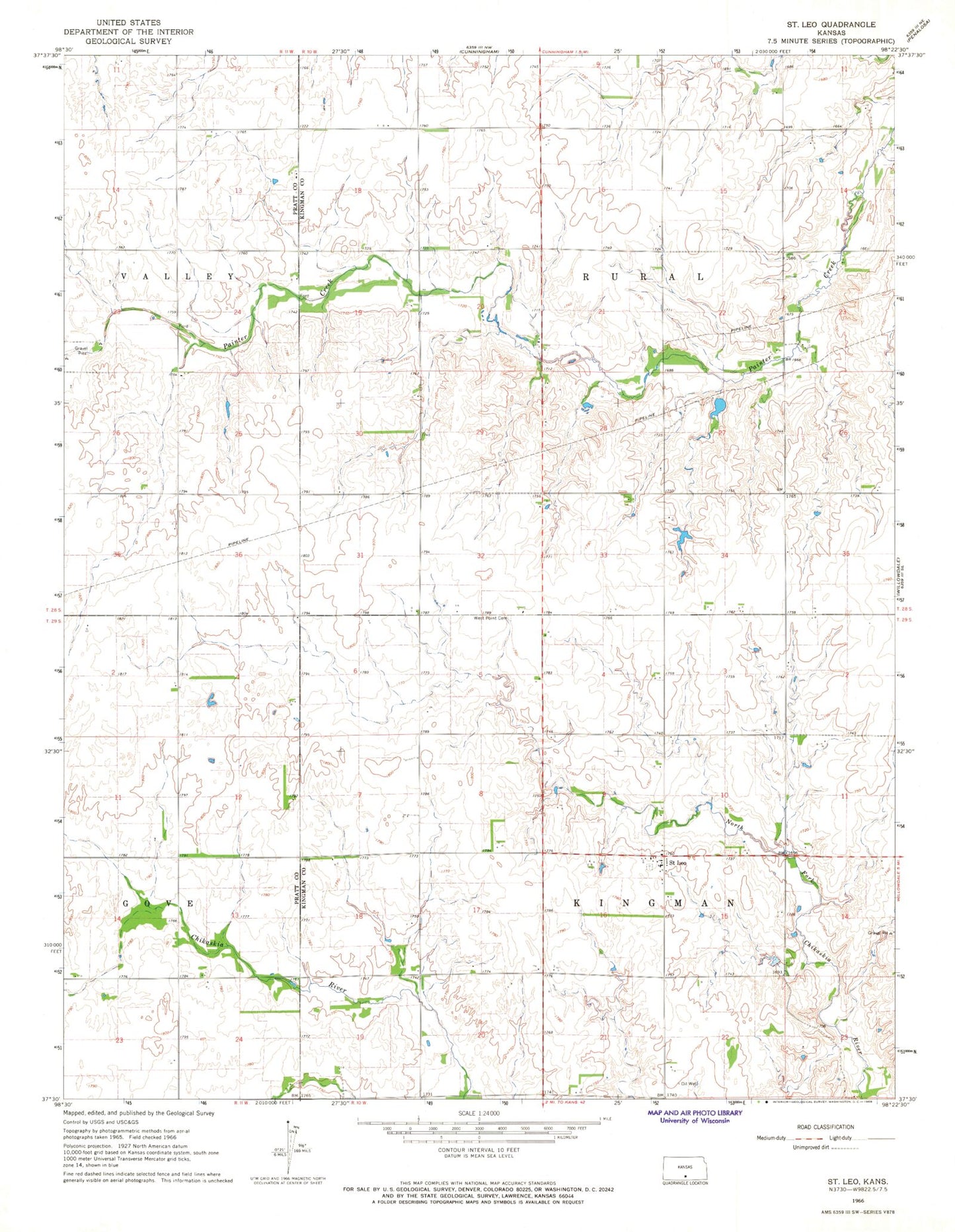 Classic USGS Saint Leo Kansas 7.5'x7.5' Topo Map Image