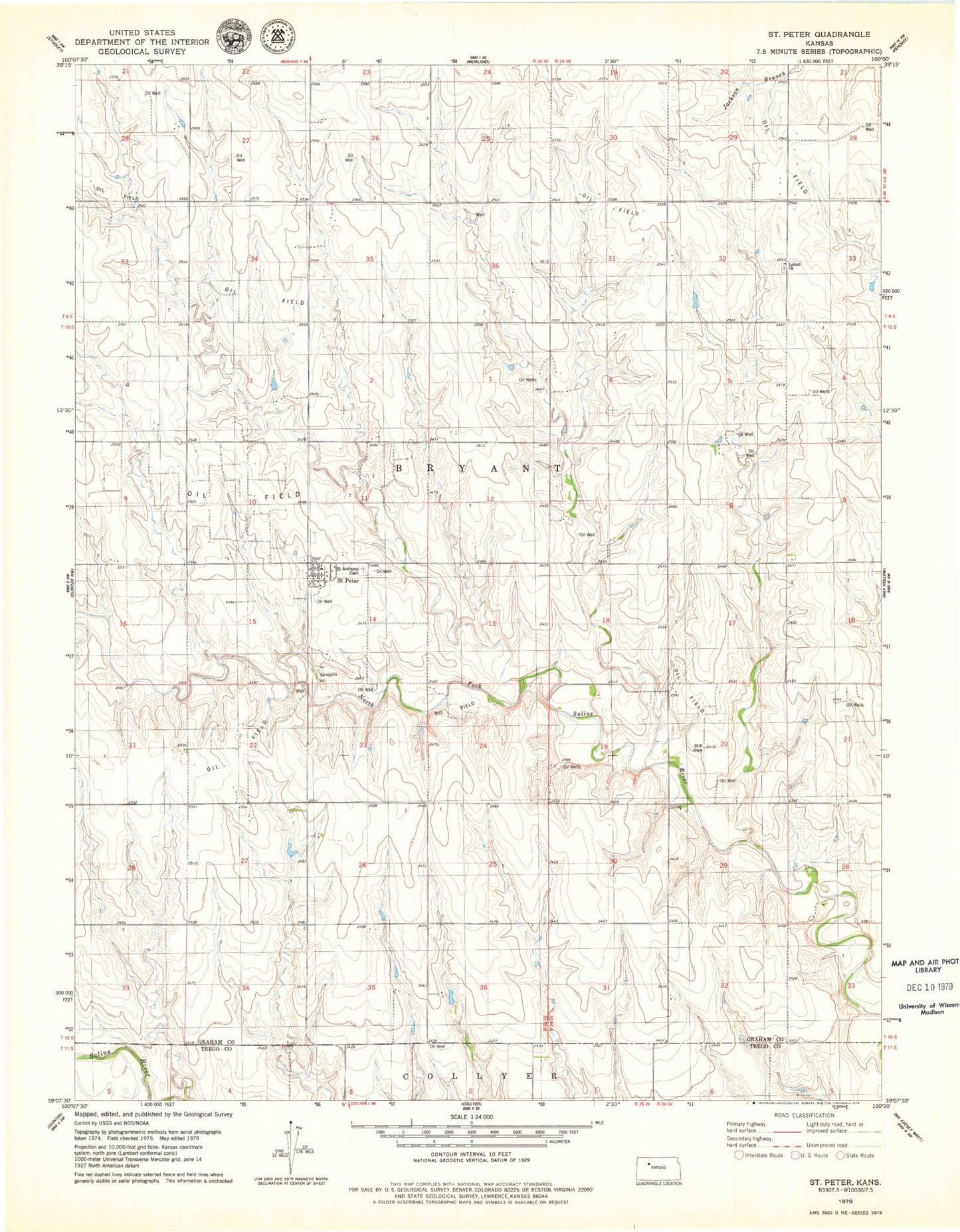 Classic USGS Saint Peter Kansas 7.5'x7.5' Topo Map Image