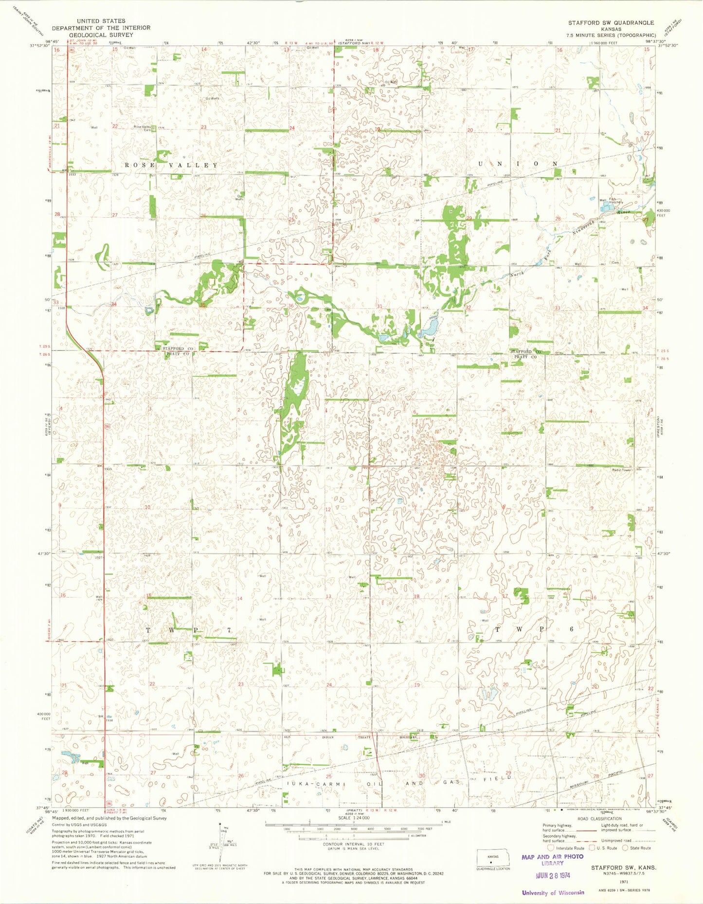 Classic USGS Stafford SW Kansas 7.5'x7.5' Topo Map Image