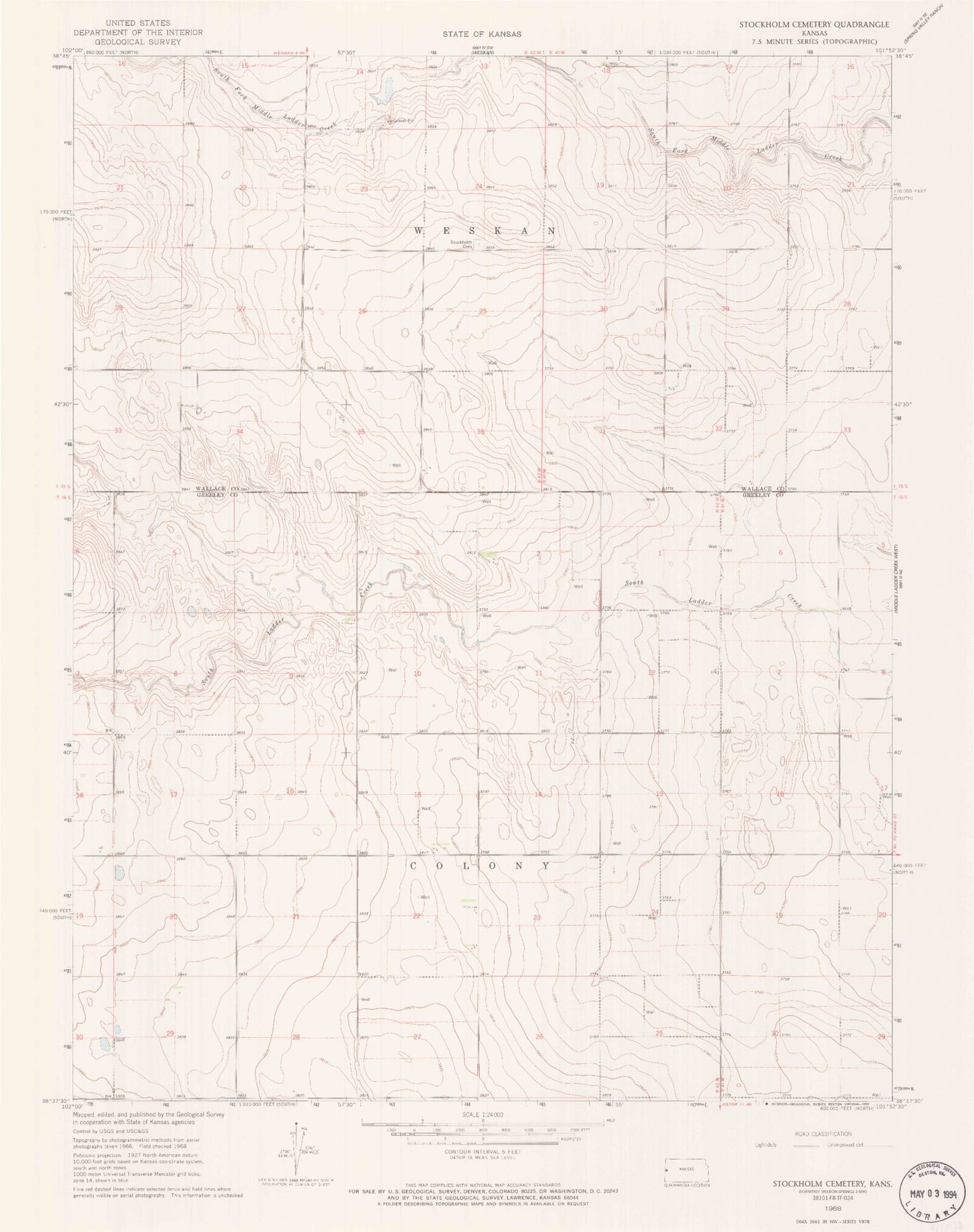 Classic USGS Stockholm Cemetery Kansas 7.5'x7.5' Topo Map Image