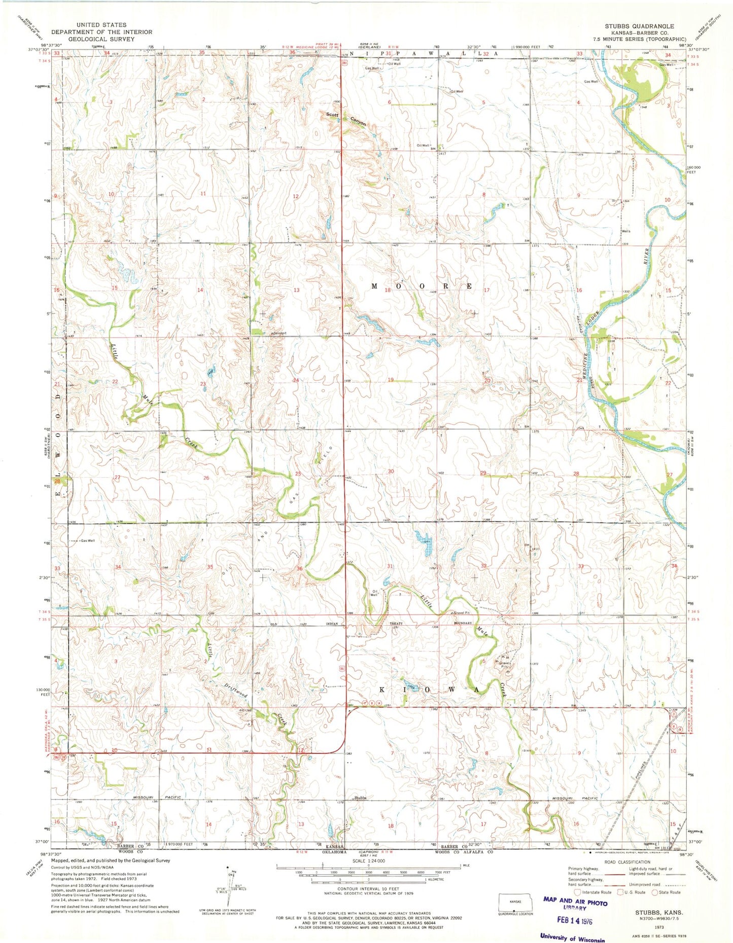 Classic USGS Stubbs Kansas 7.5'x7.5' Topo Map Image