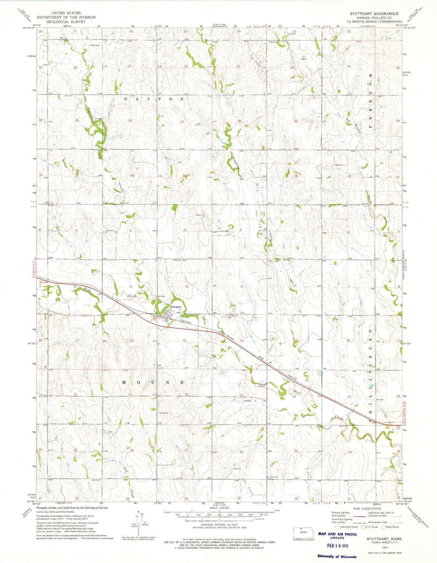 Classic USGS Stuttgart Kansas 7.5'x7.5' Topo Map Image