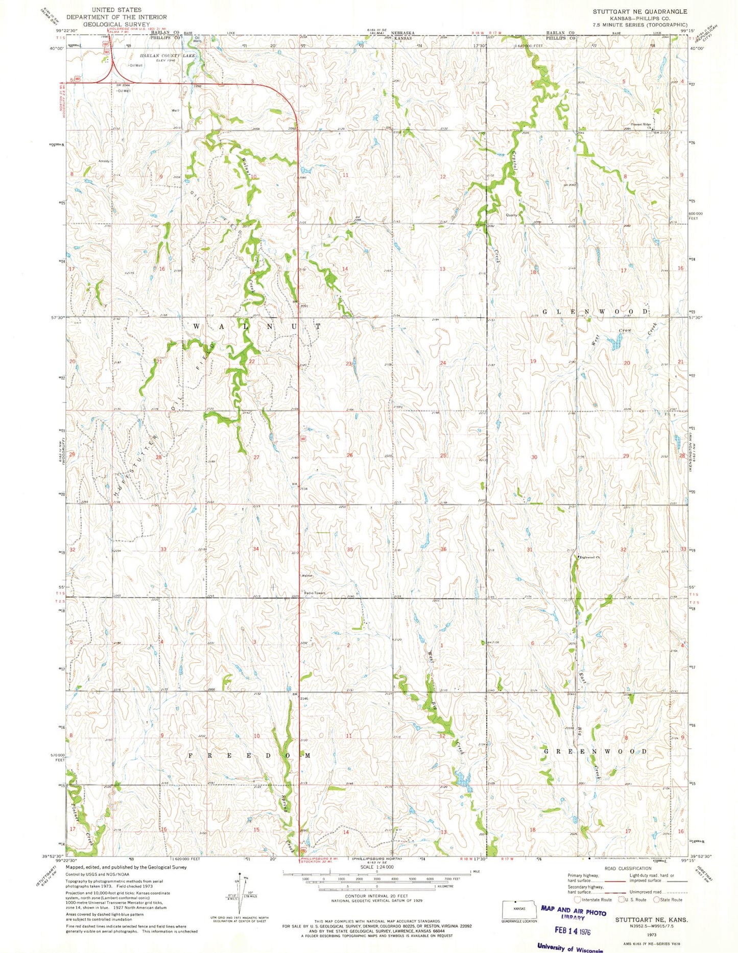 Classic USGS Stuttgart NE Kansas 7.5'x7.5' Topo Map Image