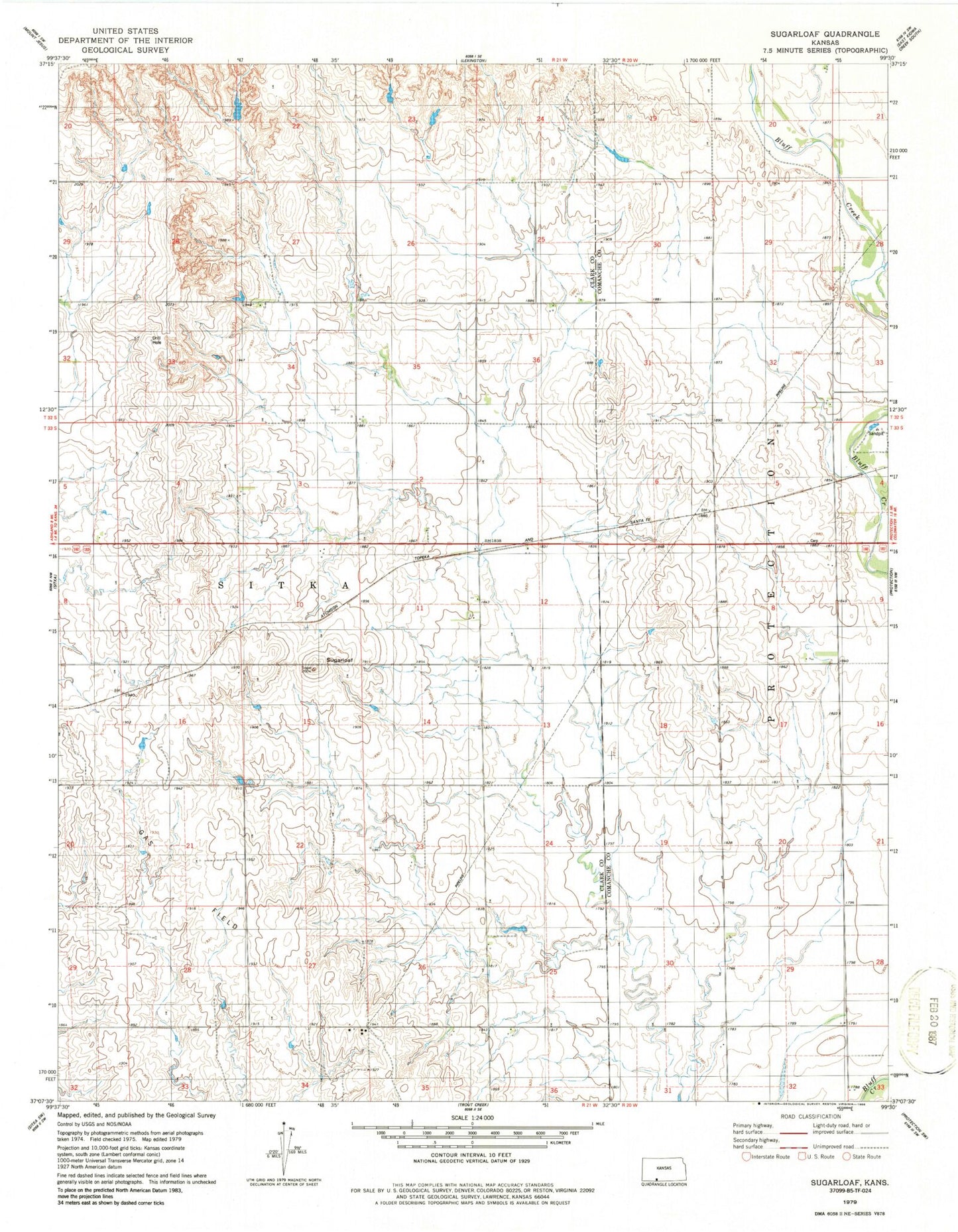 Classic USGS Sugarloaf Kansas 7.5'x7.5' Topo Map Image