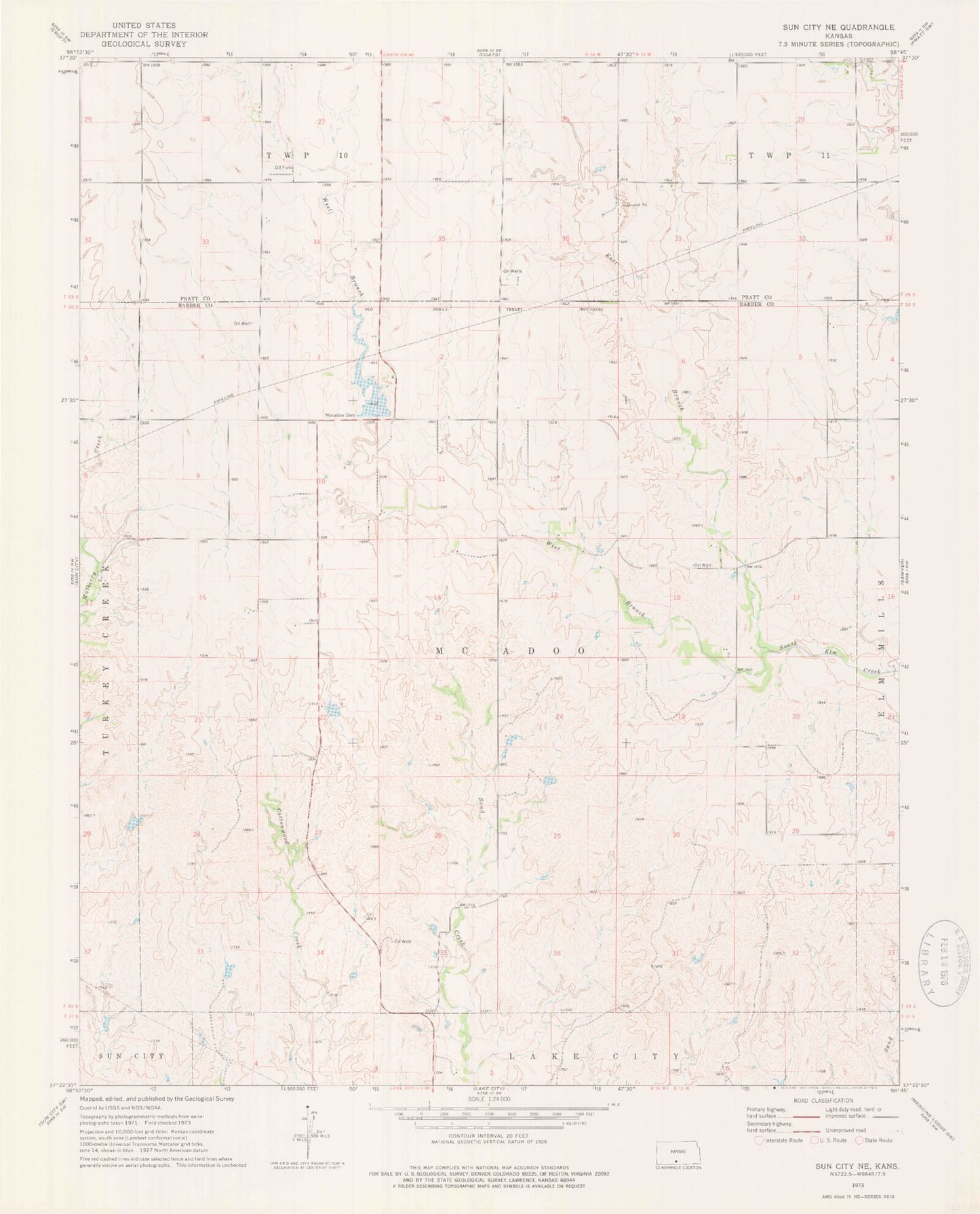 Classic USGS Sun City NE Kansas 7.5'x7.5' Topo Map Image