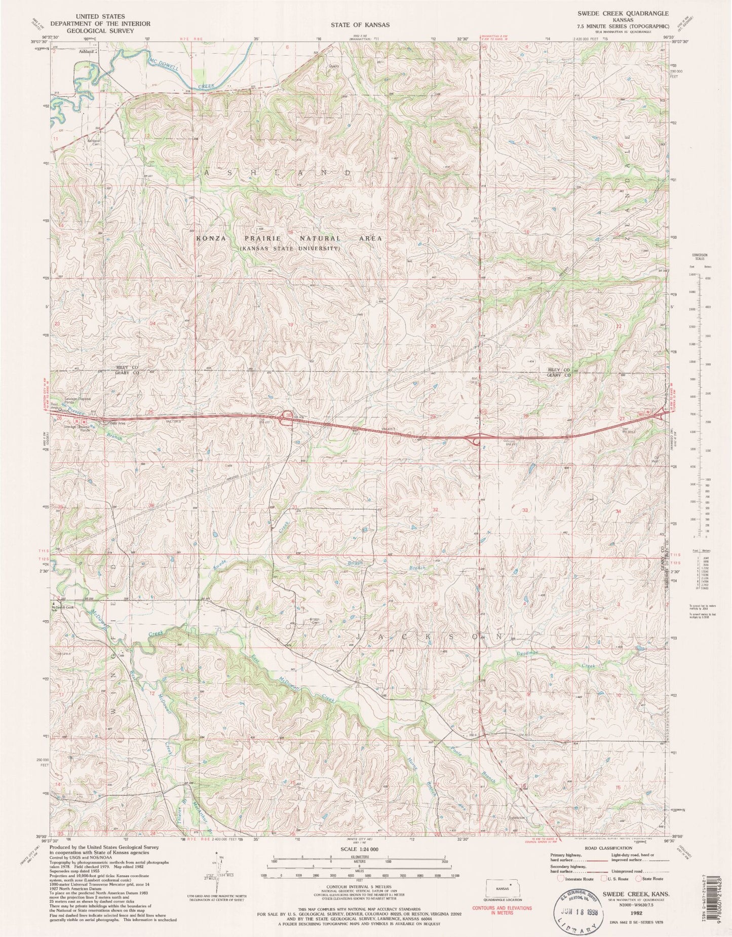 Classic USGS Swede Creek Kansas 7.5'x7.5' Topo Map Image