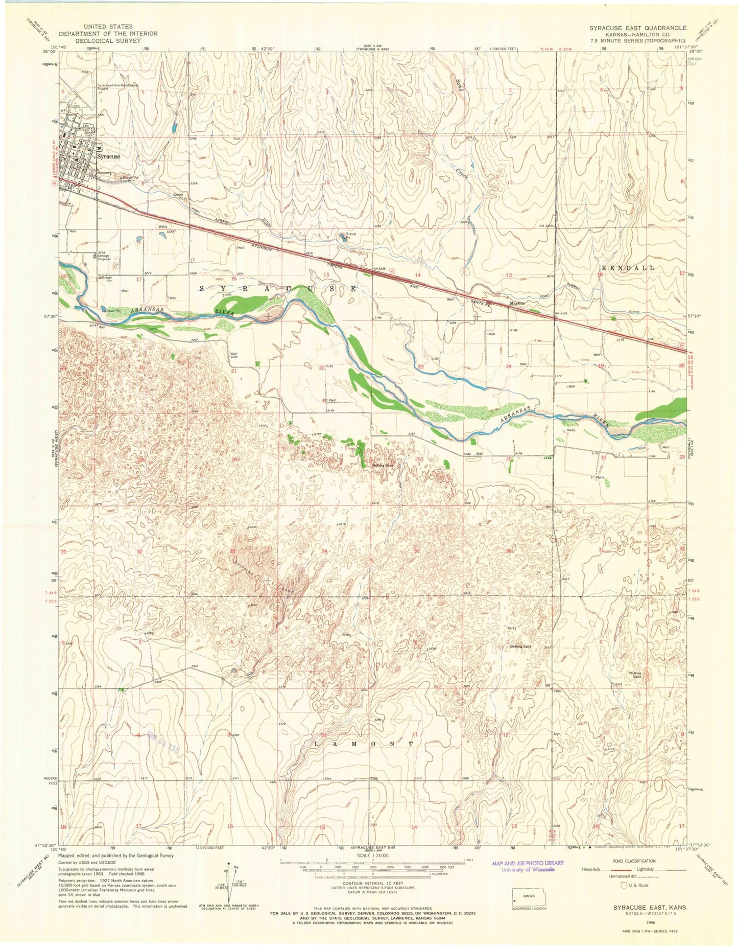 Classic USGS Syracuse East Kansas 7.5'x7.5' Topo Map Image