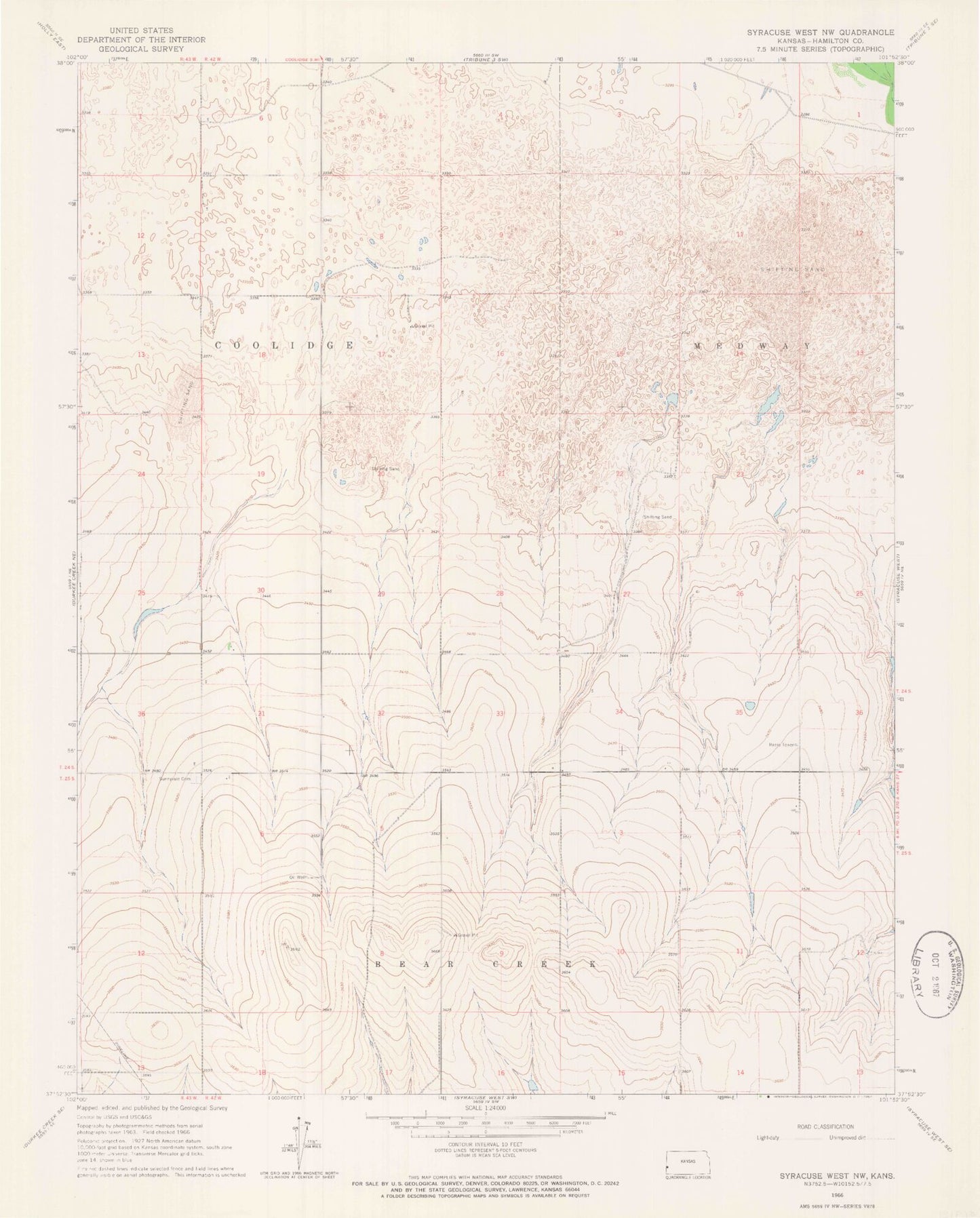 Classic USGS Syracuse West NW Kansas 7.5'x7.5' Topo Map Image