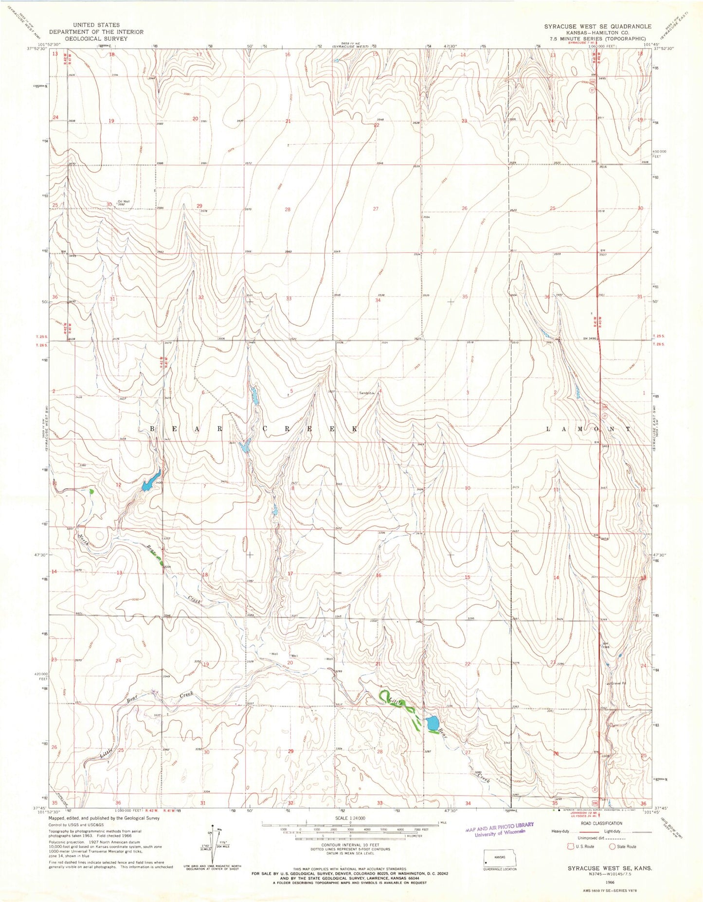 Classic USGS Syracuse West SE Kansas 7.5'x7.5' Topo Map Image