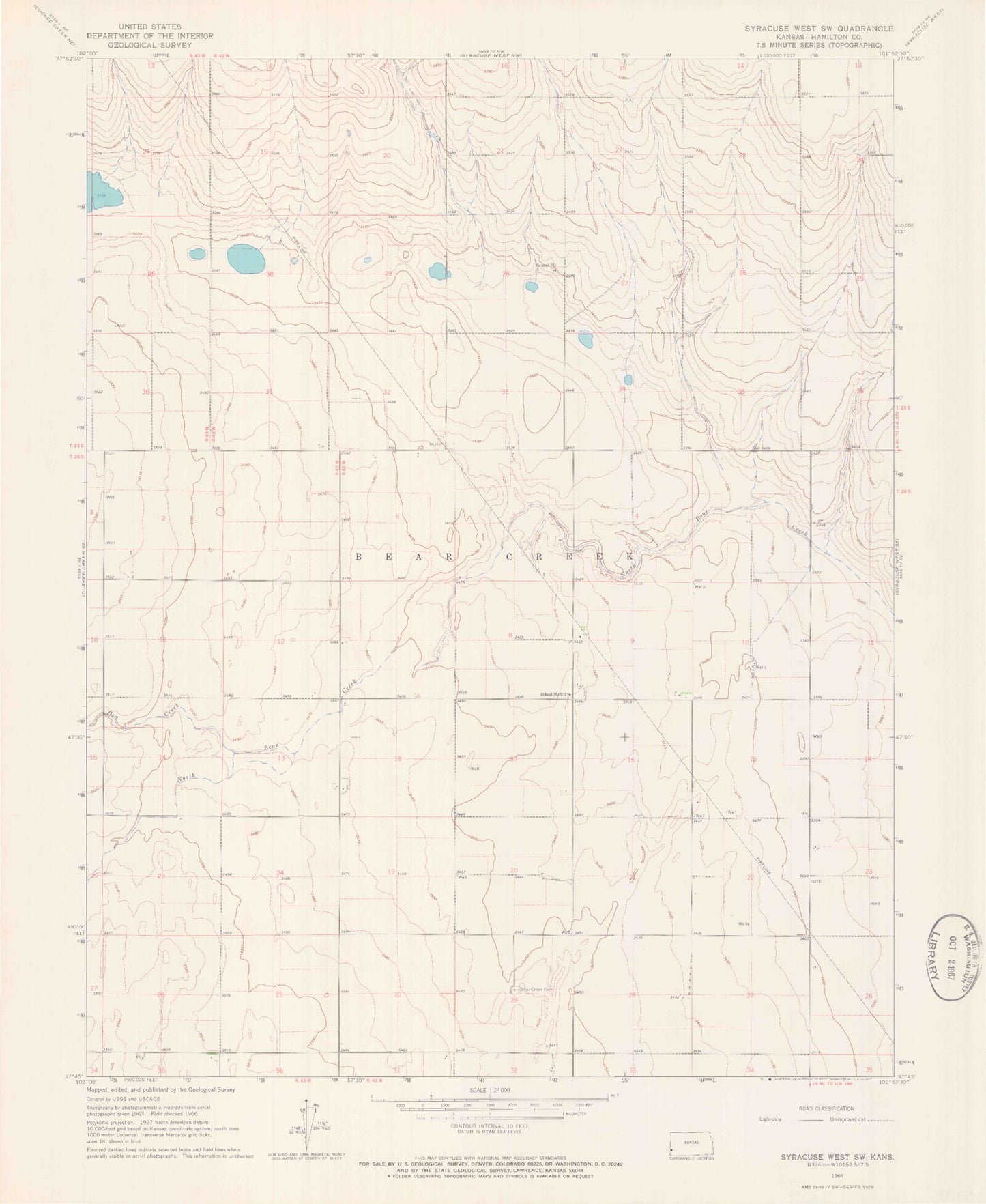 Classic USGS Syracuse West SW Kansas 7.5'x7.5' Topo Map Image