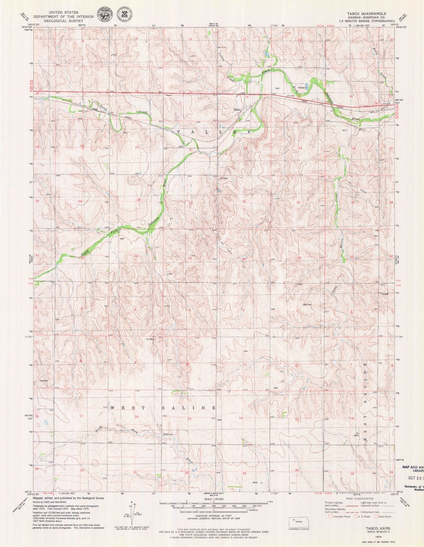 Classic USGS Tasco Kansas 7.5'x7.5' Topo Map Image