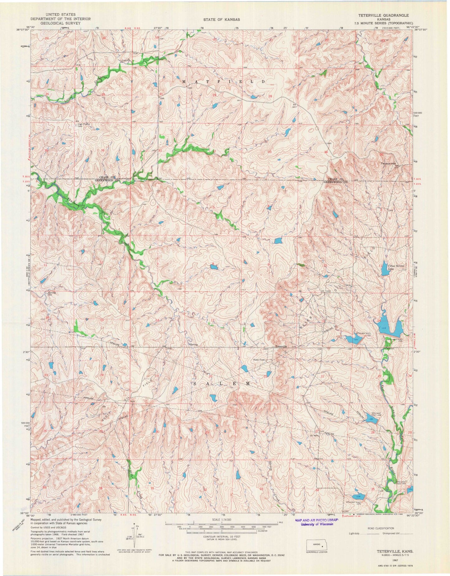 Classic USGS Teterville Kansas 7.5'x7.5' Topo Map Image
