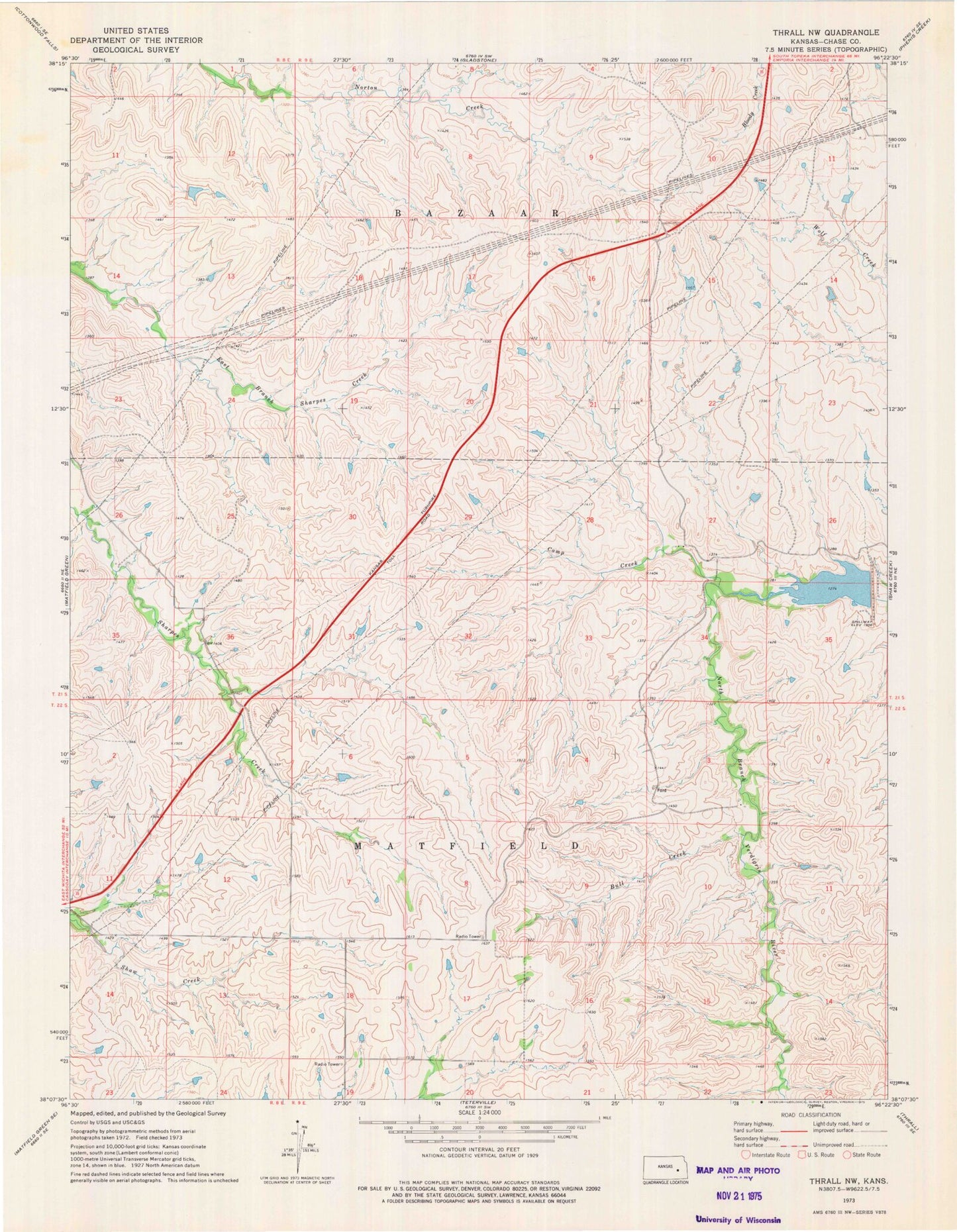 Classic USGS Thrall NW Kansas 7.5'x7.5' Topo Map Image