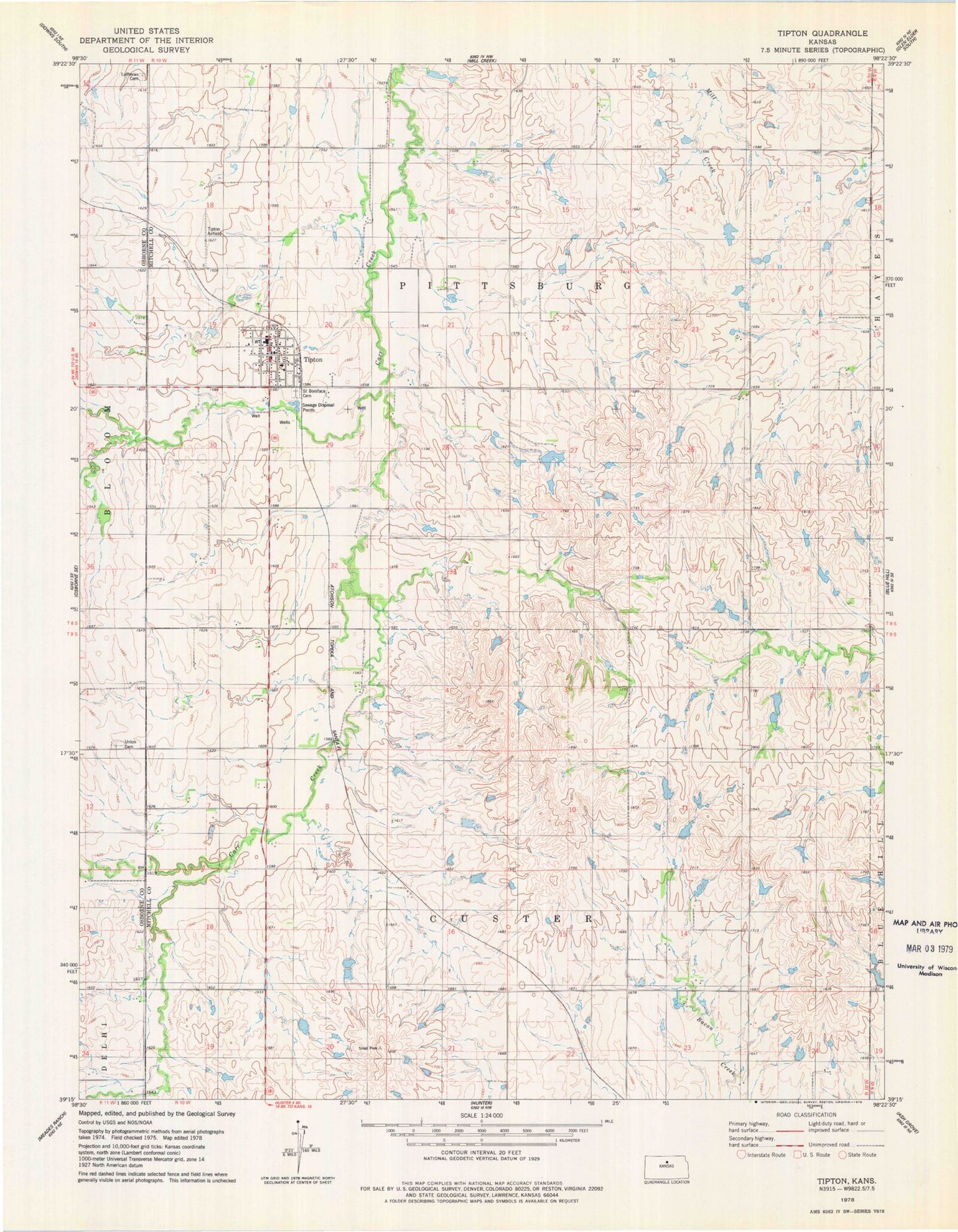 Classic USGS Tipton Kansas 7.5'x7.5' Topo Map Image