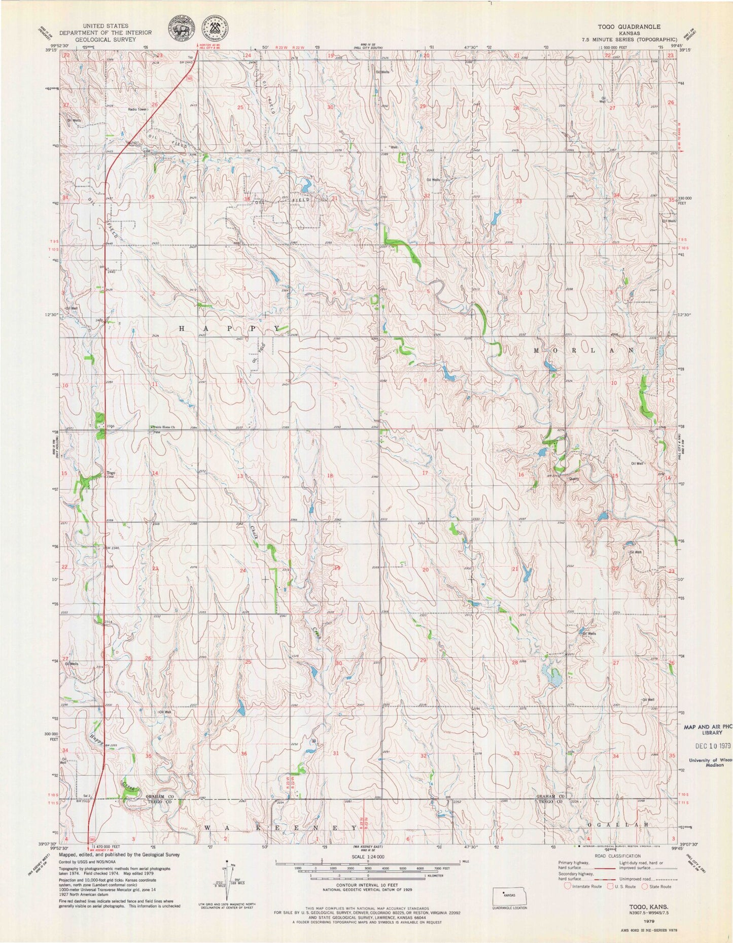Classic USGS Togo Kansas 7.5'x7.5' Topo Map Image