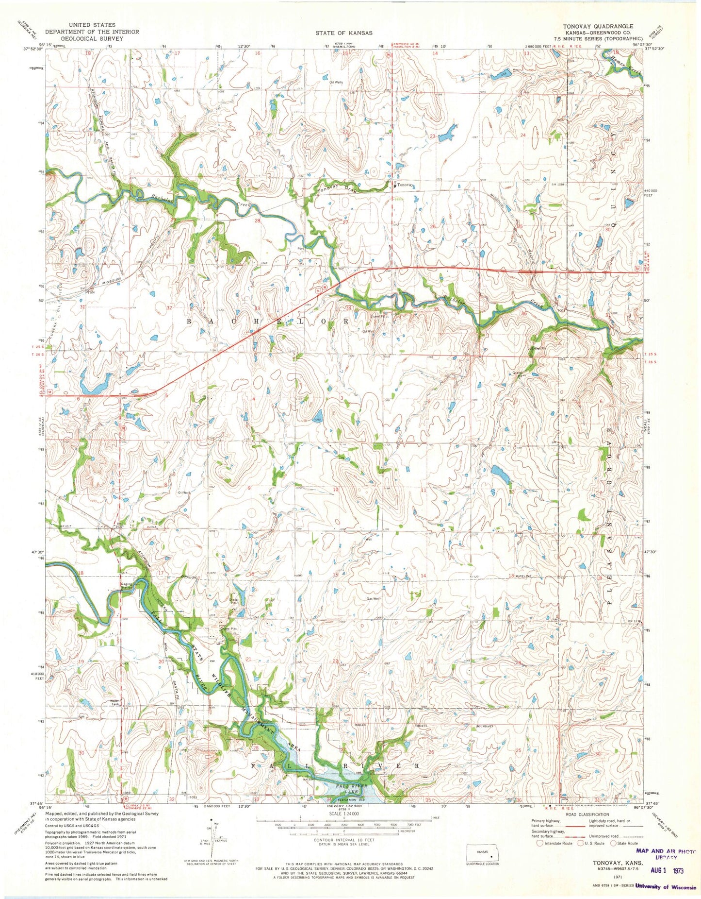 Classic USGS Tonovay Kansas 7.5'x7.5' Topo Map Image