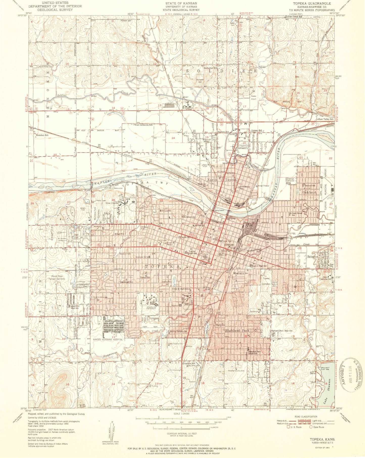 Classic USGS Topeka Kansas 7.5'x7.5' Topo Map Image