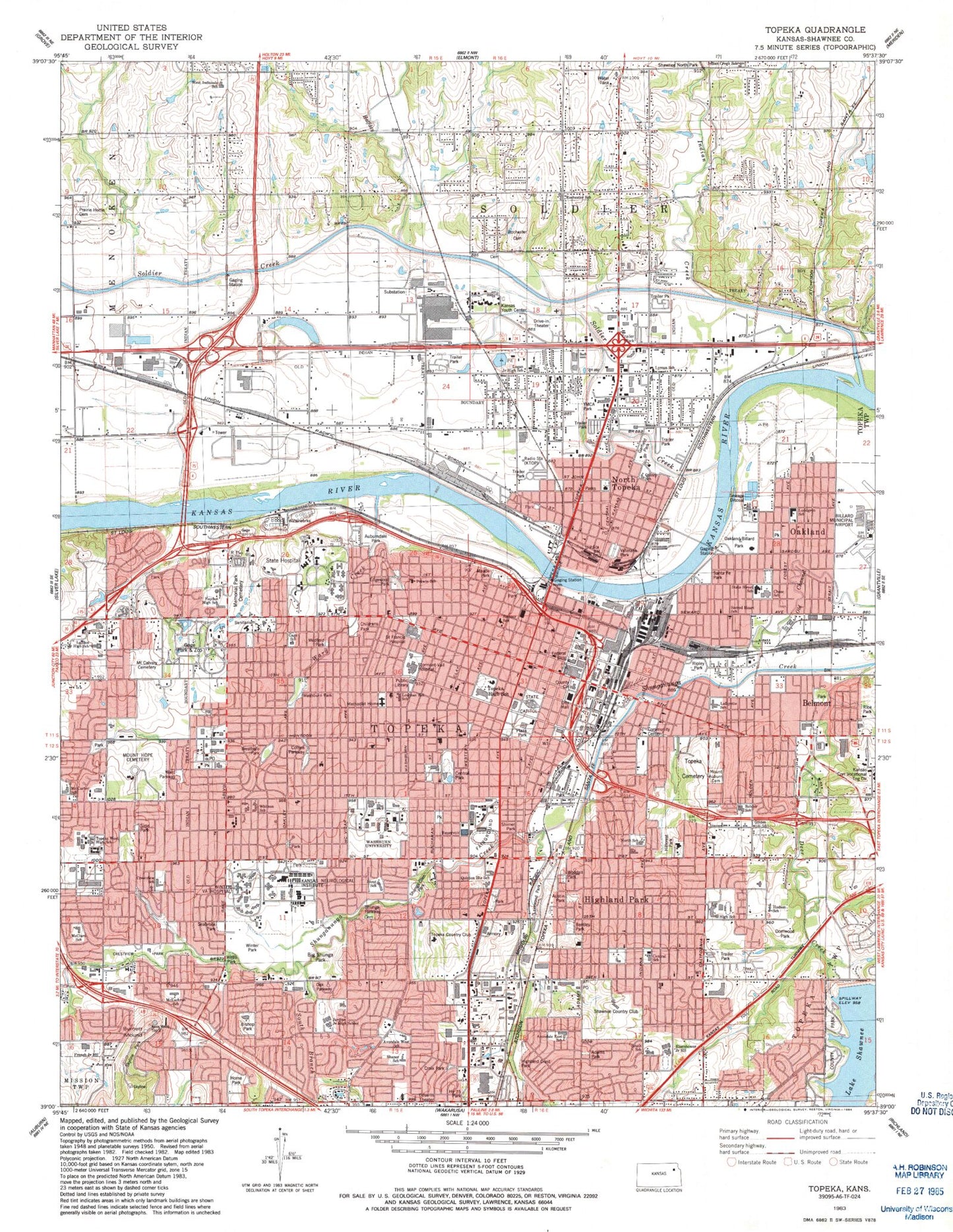 Classic USGS Topeka Kansas 7.5'x7.5' Topo Map Image