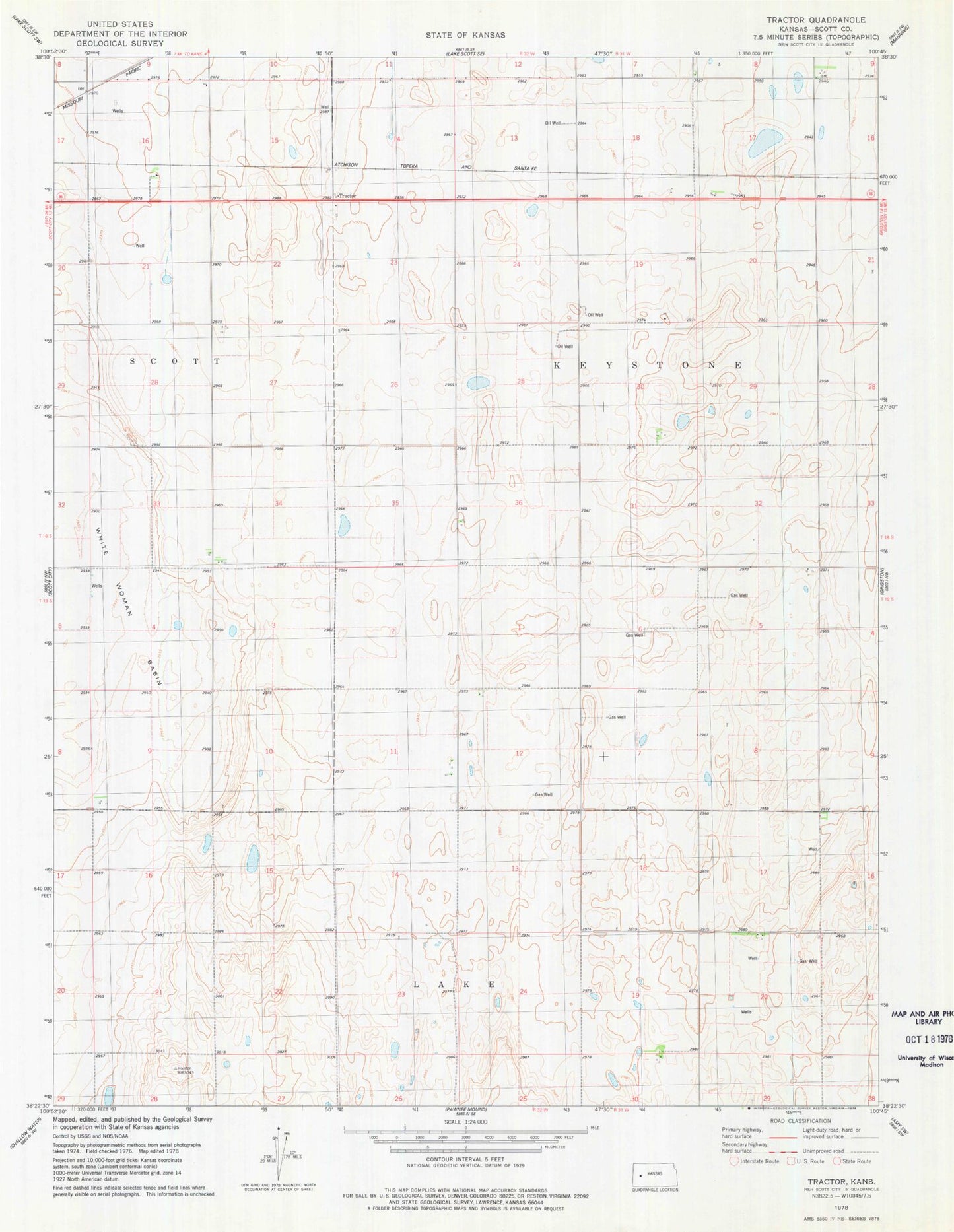 Classic USGS Tractor Kansas 7.5'x7.5' Topo Map Image