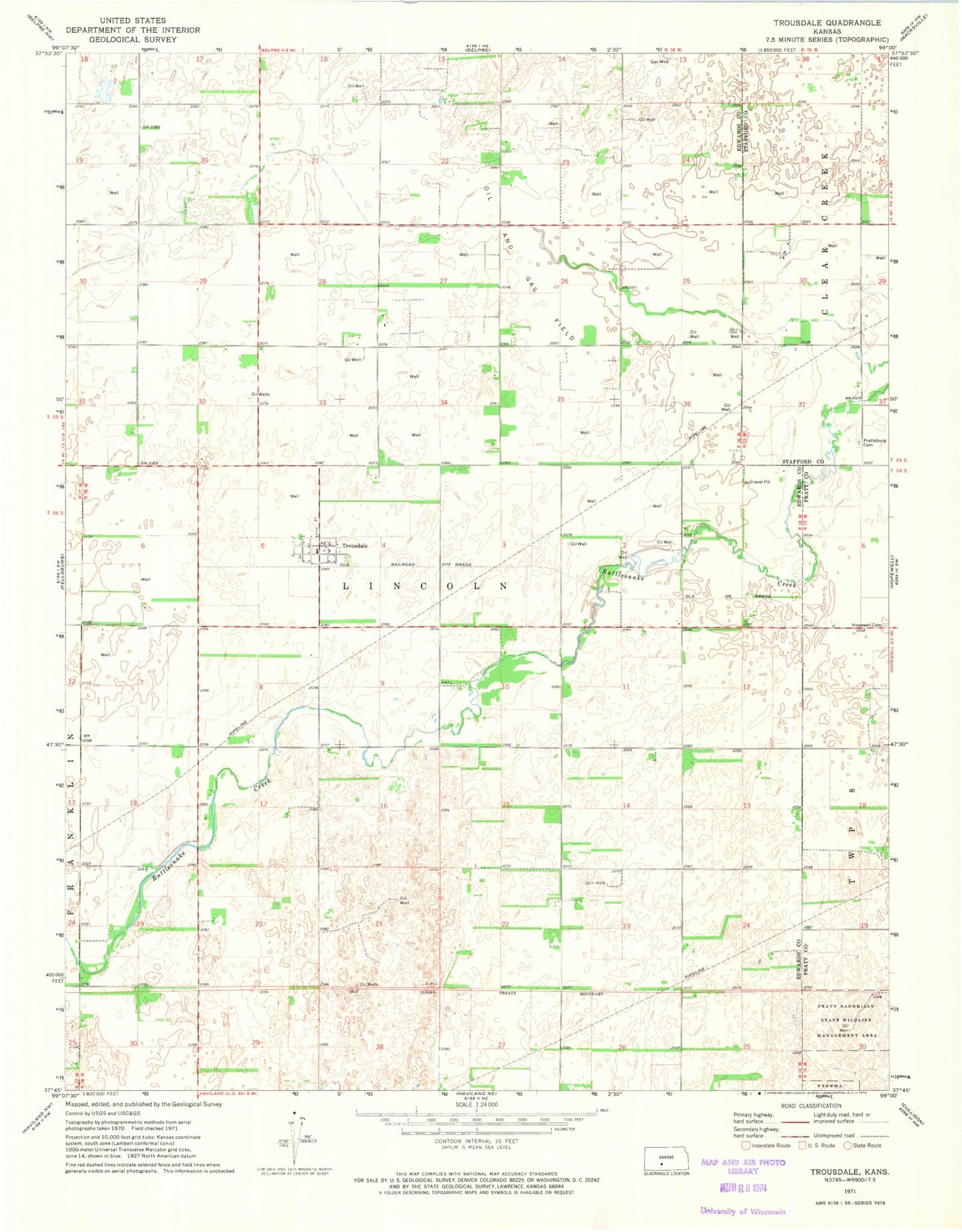 Classic USGS Trousdale Kansas 7.5'x7.5' Topo Map Image