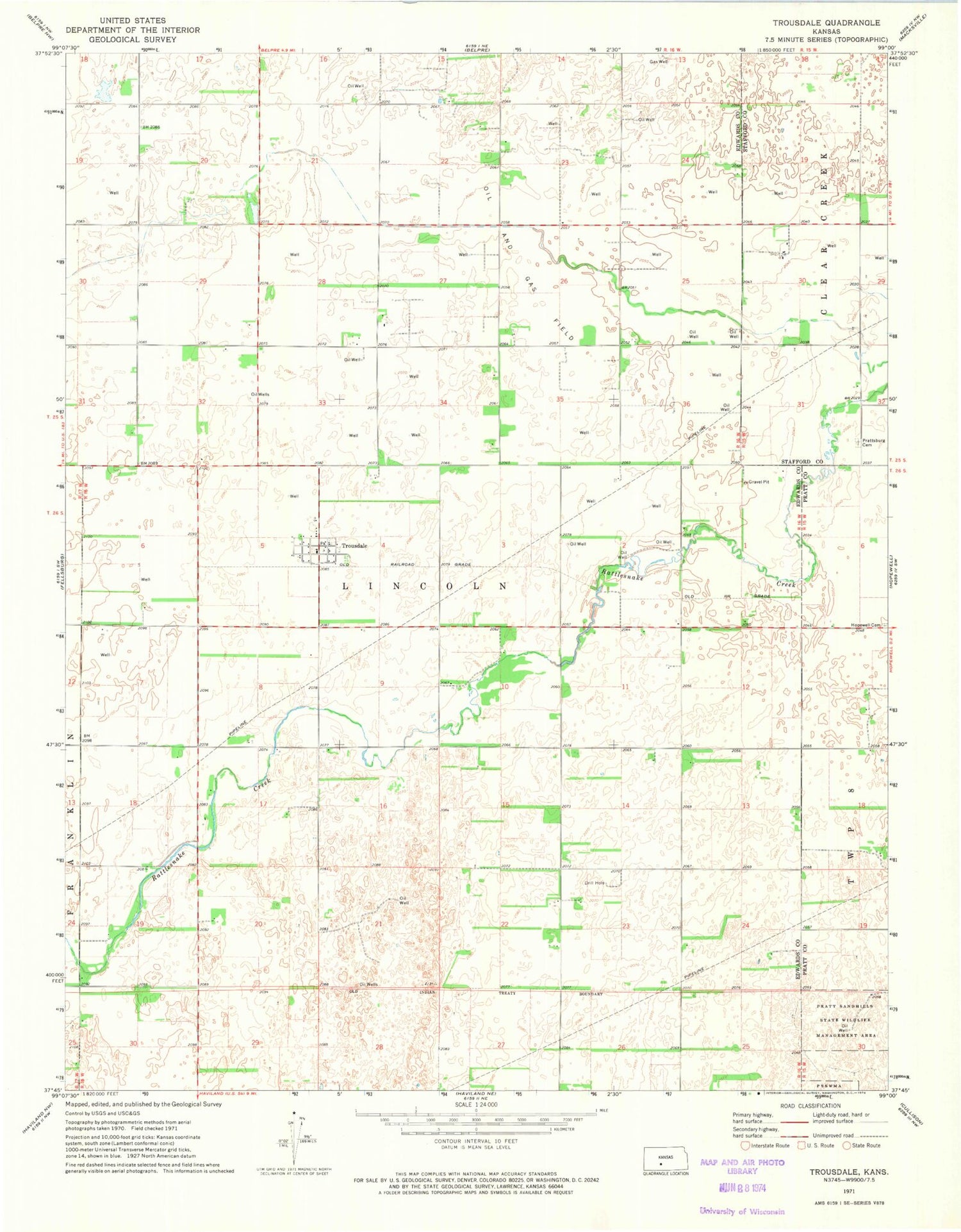 Classic USGS Trousdale Kansas 7.5'x7.5' Topo Map Image