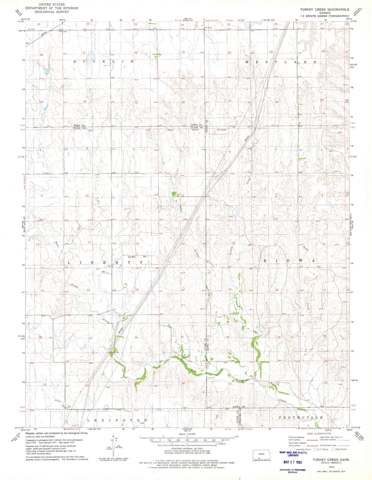 Classic USGS Turkey Creek Kansas 7.5'x7.5' Topo Map Image