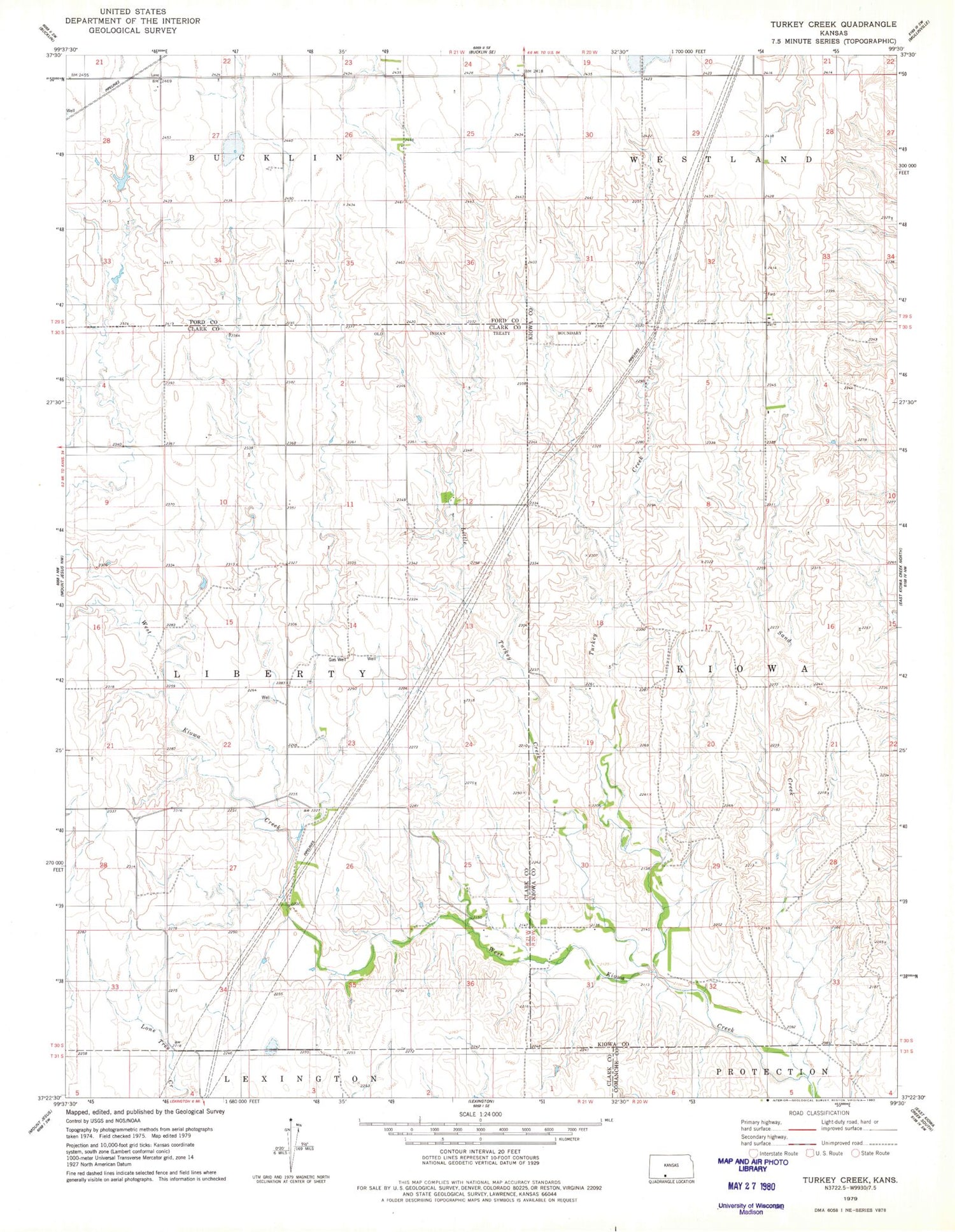 Classic USGS Turkey Creek Kansas 7.5'x7.5' Topo Map Image