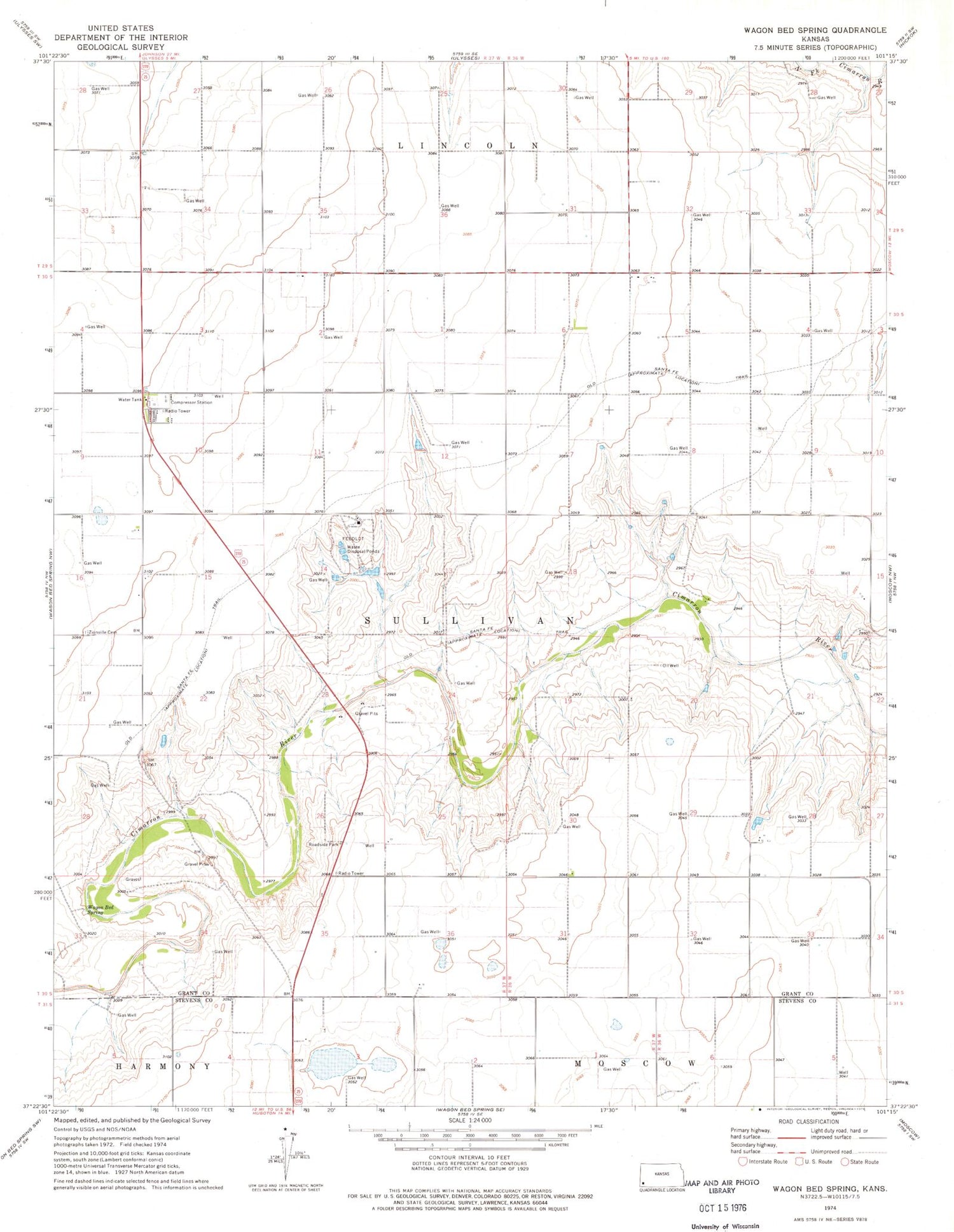Classic USGS Wagon Bed Spring Kansas 7.5'x7.5' Topo Map Image