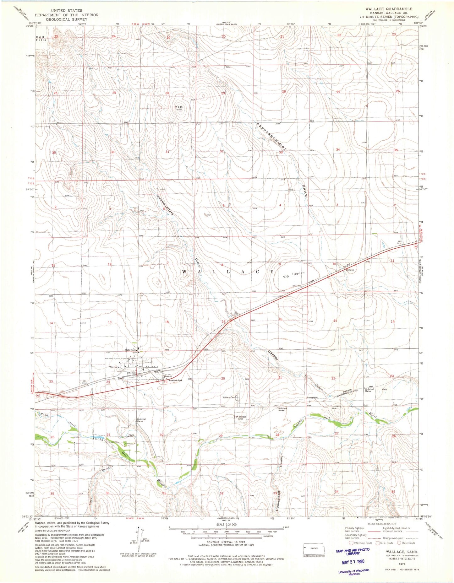 Classic USGS Wallace Kansas 7.5'x7.5' Topo Map Image