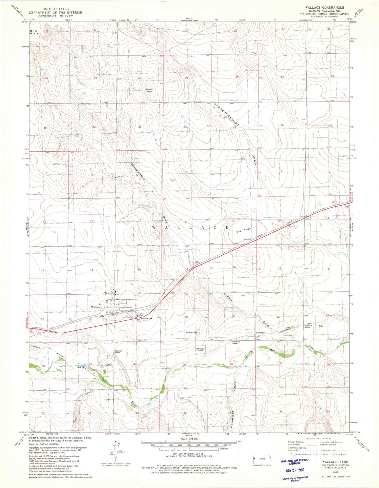 Classic USGS Wallace Kansas 7.5'x7.5' Topo Map Image