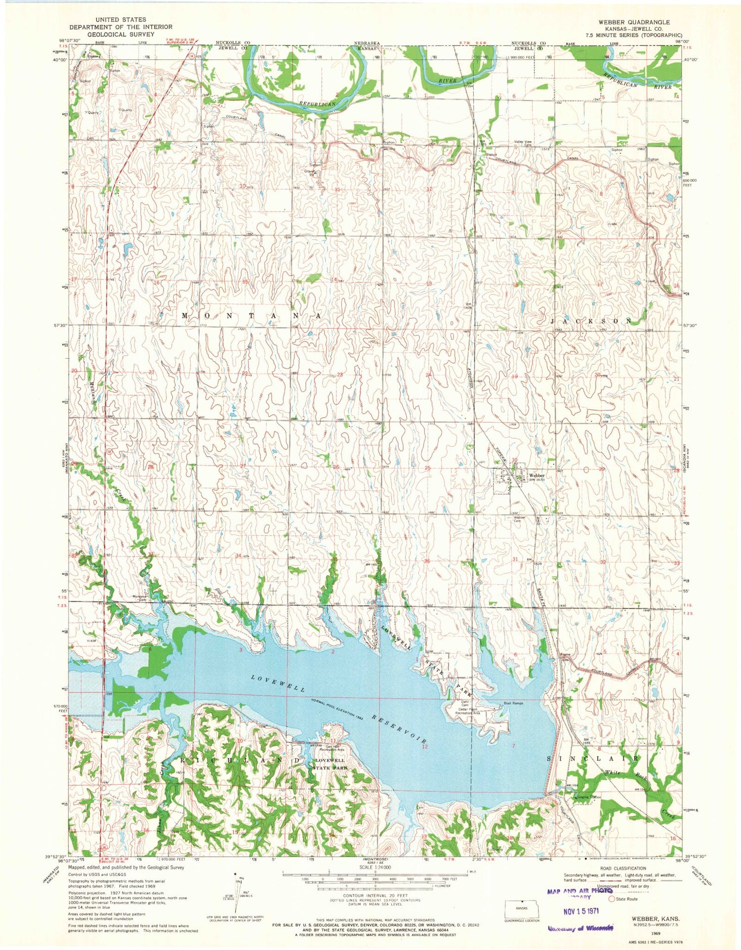 Classic USGS Webber Kansas 7.5'x7.5' Topo Map Image