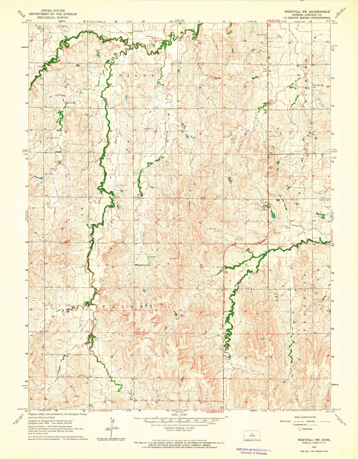 Classic USGS Westfall NW Kansas 7.5'x7.5' Topo Map Image