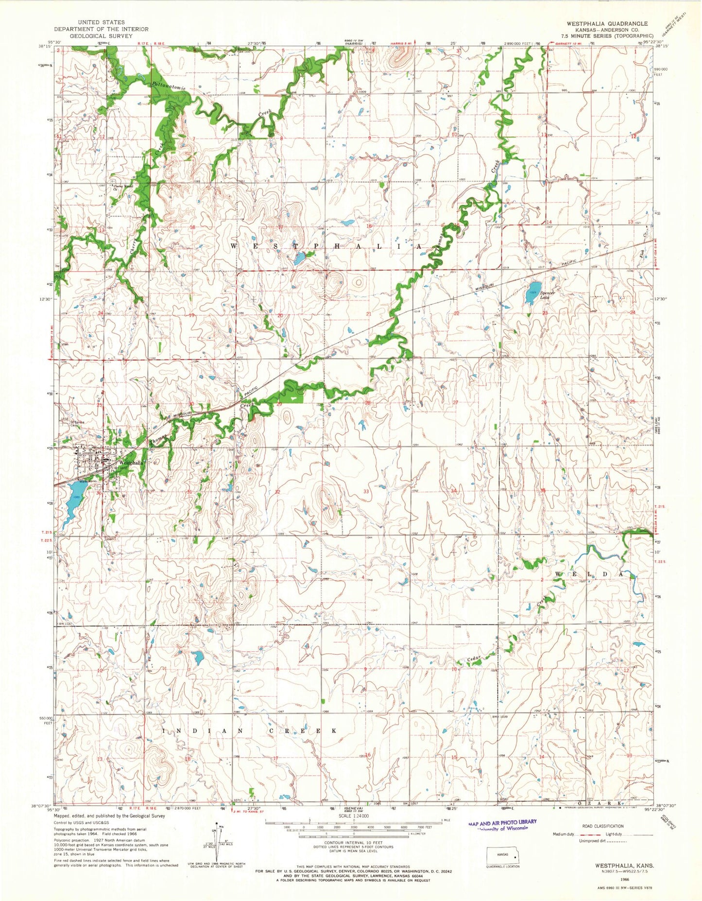 Classic USGS Westphalia Kansas 7.5'x7.5' Topo Map Image