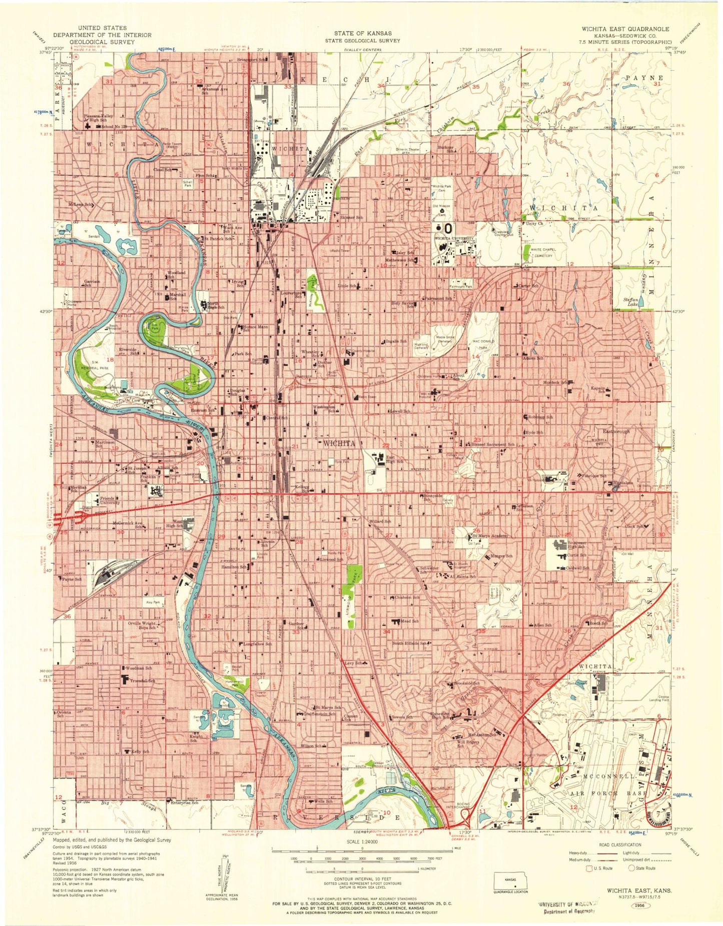 Classic USGS Wichita East Kansas 7.5'x7.5' Topo Map Image
