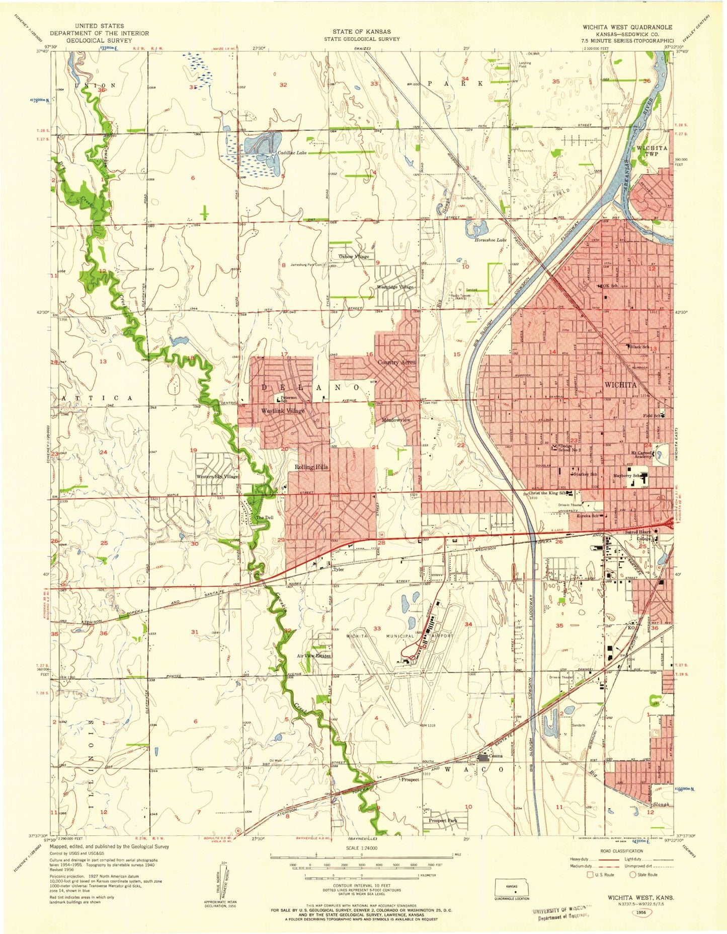 Classic USGS Wichita West Kansas 7.5'x7.5' Topo Map Image