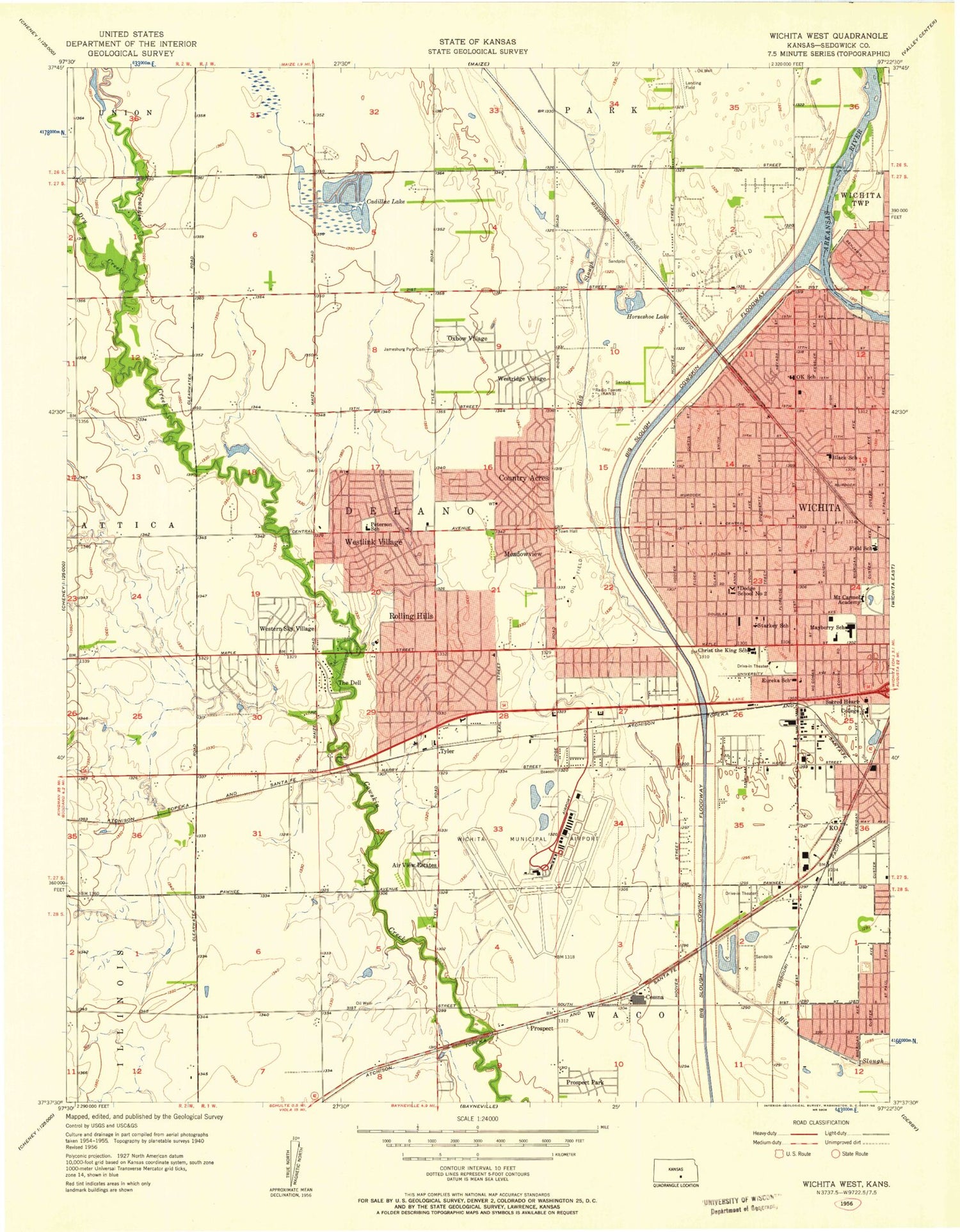 Classic USGS Wichita West Kansas 7.5'x7.5' Topo Map Image