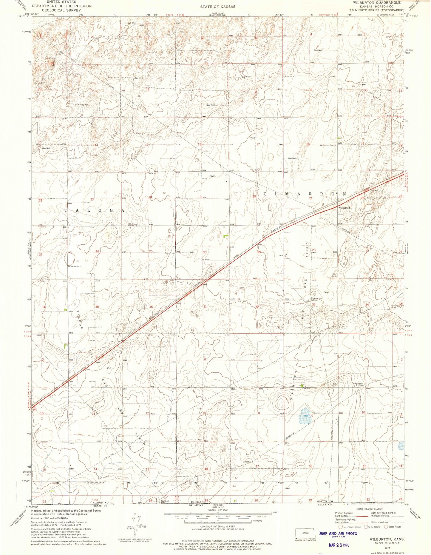 Classic USGS Wilburton Kansas 7.5'x7.5' Topo Map Image