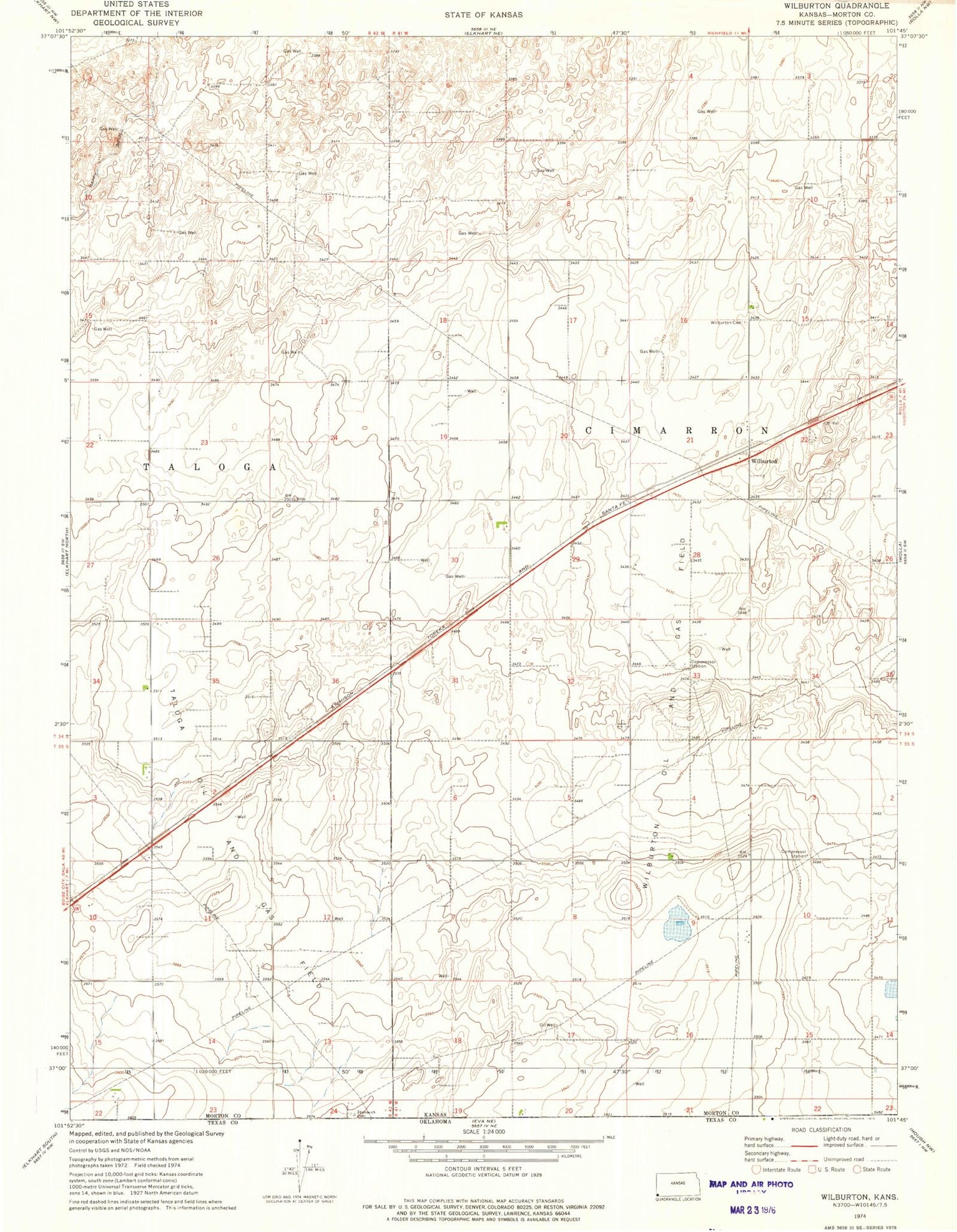 Classic USGS Wilburton Kansas 7.5'x7.5' Topo Map Image
